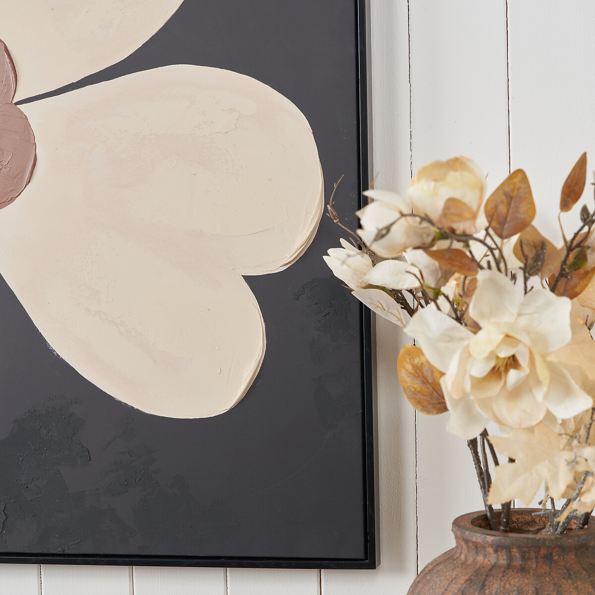 100cm Brown and Natural Large Flower Design Canvas with Black Frame brown , ÉDITÉ