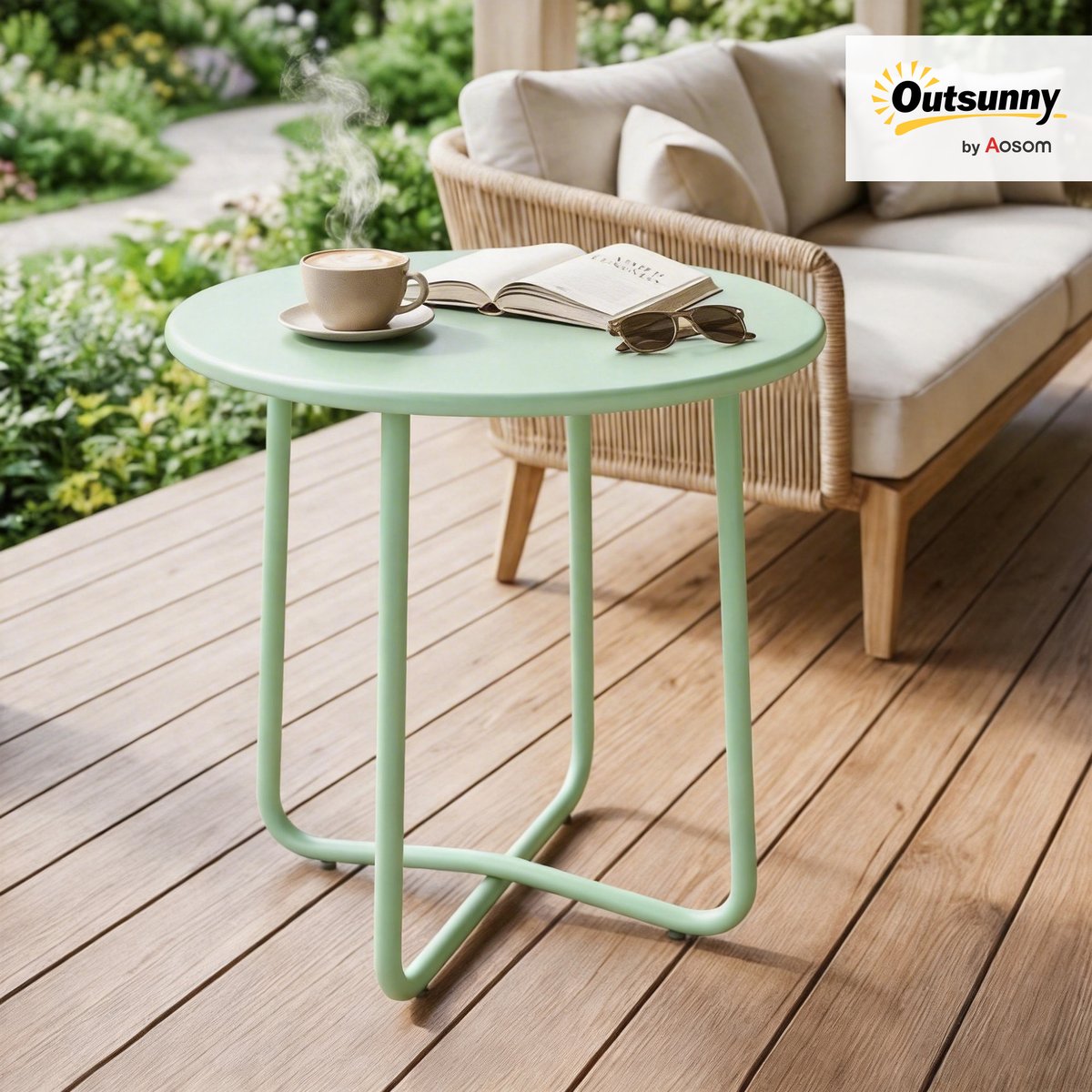 Table d'appoint de terrasse Métal Vert vert, OUTSUNNY