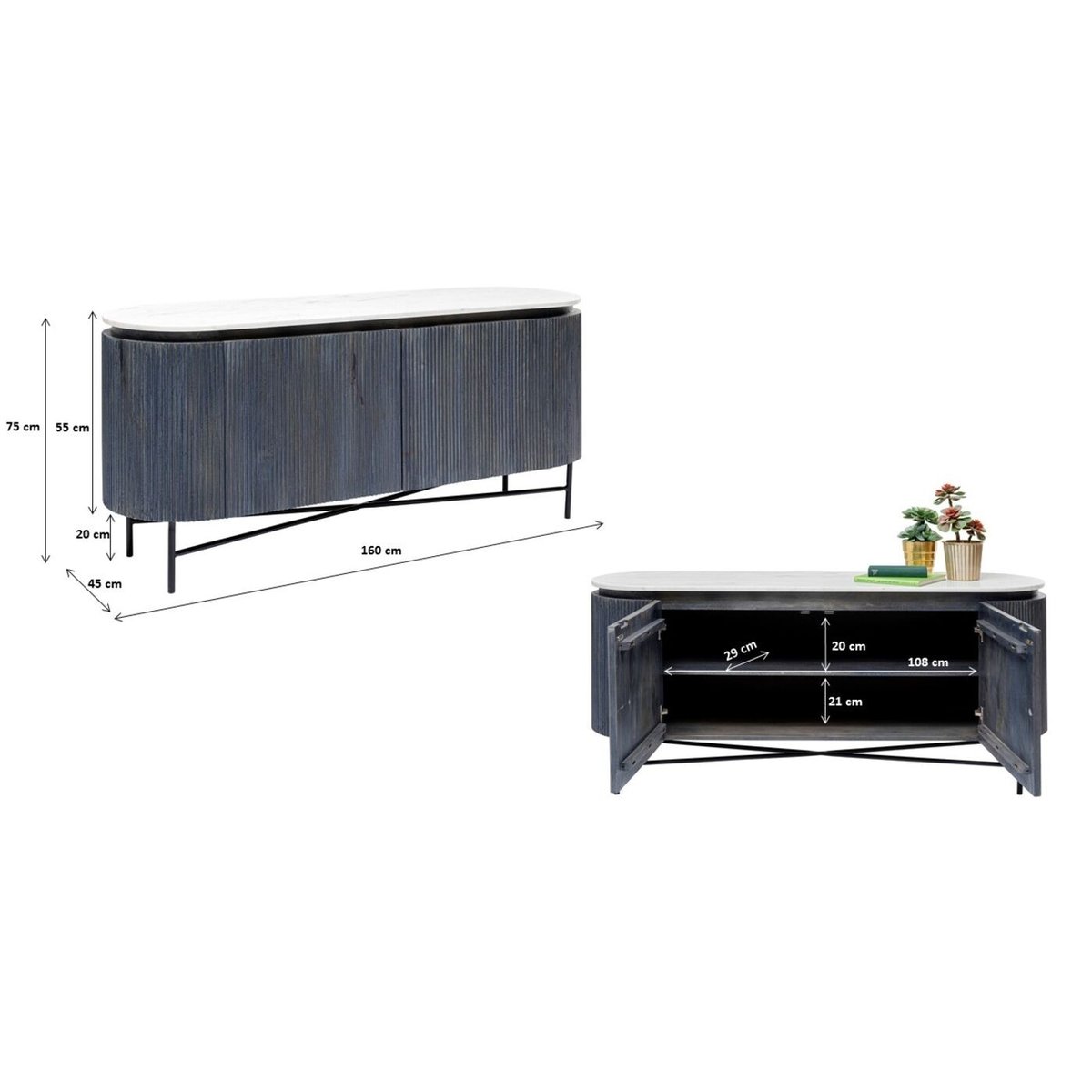 Buffet en manguier et marbre, GLENN noir, KARE DESIGN