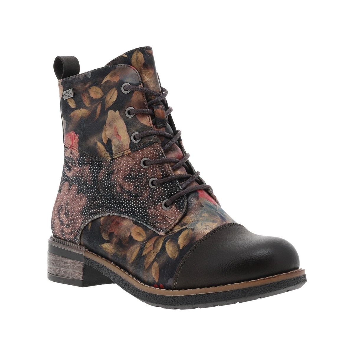Bottines multicolores à talon décroché bas avec zip et des lacets ronds multicolores, RIEKER