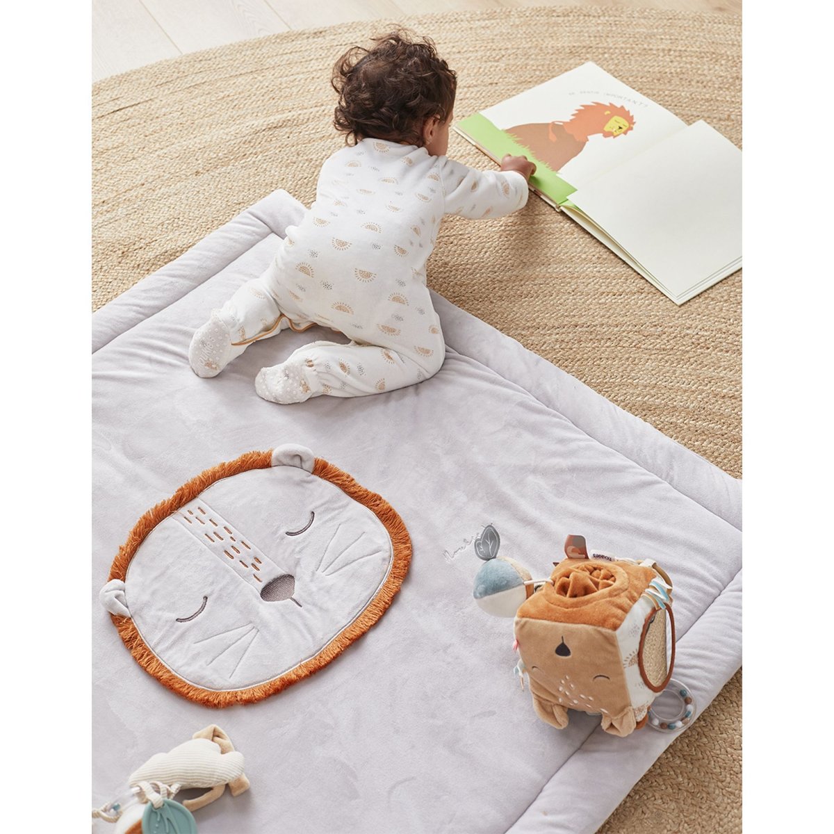 Tapis de jeu et de parc 75x95cm Babou en Veloudoux gris clair gris, NOUKIE'S