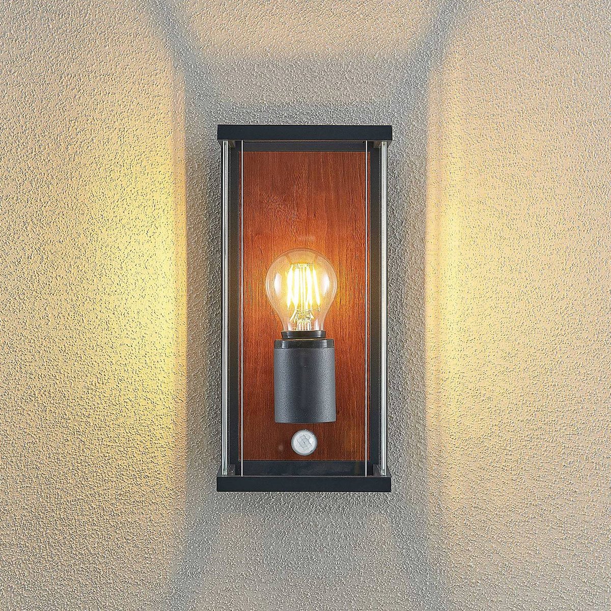 Applique extérieure en aluminium moderne graphite, transparent, bois foncé, LUCANDE