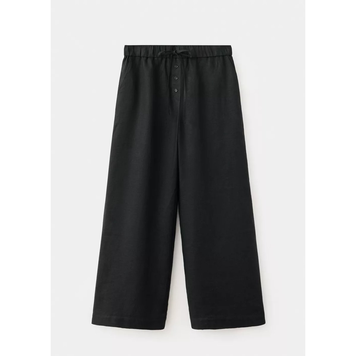 Pantalon wide leg en lin noir, MANGO