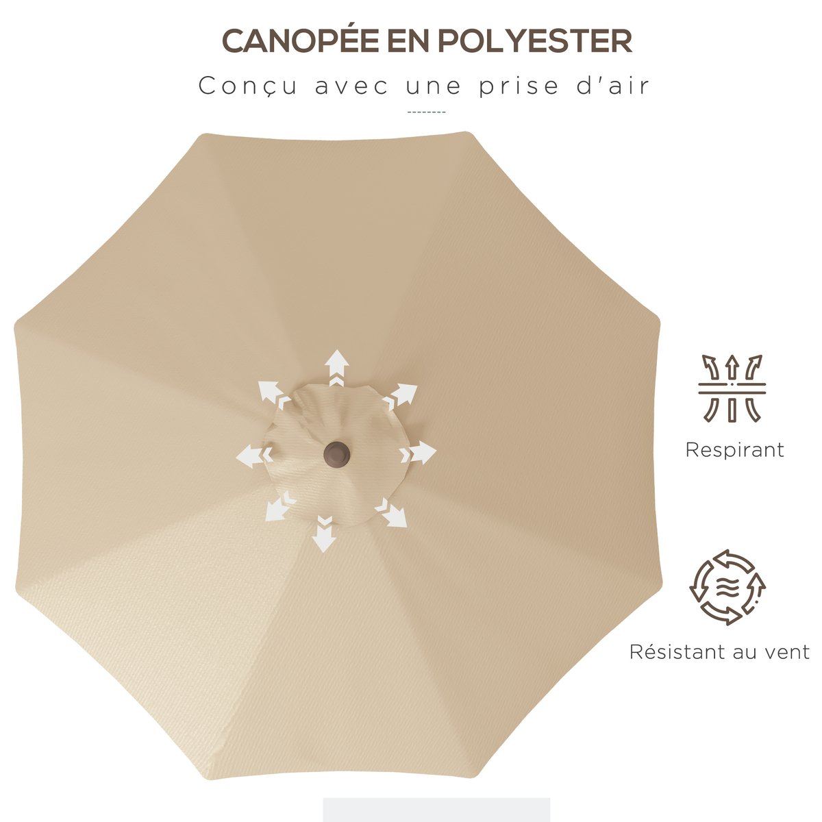 Parasol de terrasse Polyester Kaki beige, OUTSUNNY