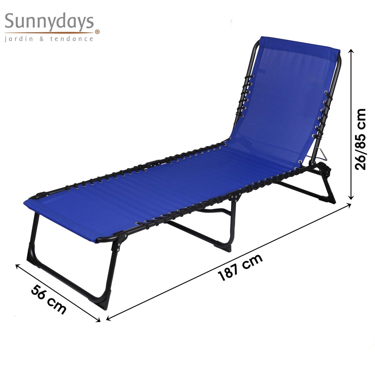 Lot de 2 bains de soleil pliables en acier et textilène bleu, TOILINUX