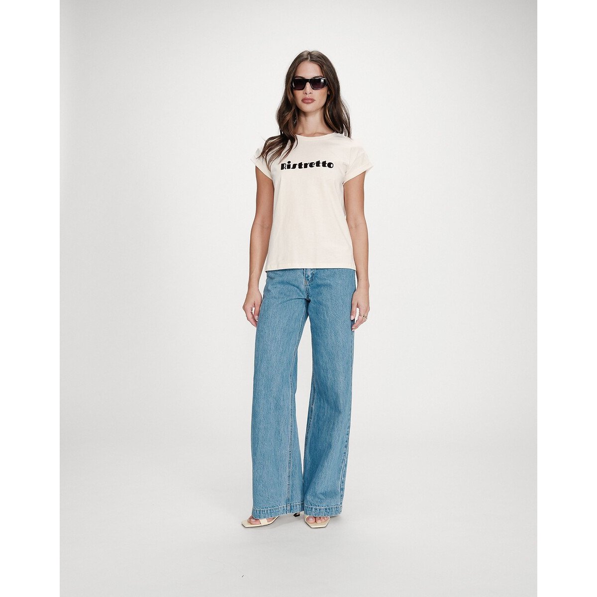 T-shirt con scritta in velluto VICO ecru , GRACE & MILA