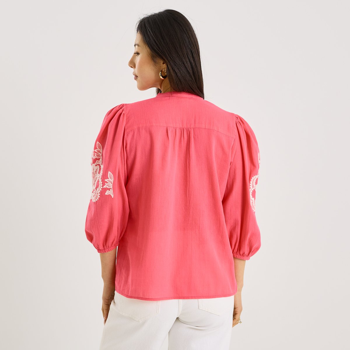 Chemise fluide broderies florales rose, GRAIN DE MALICE