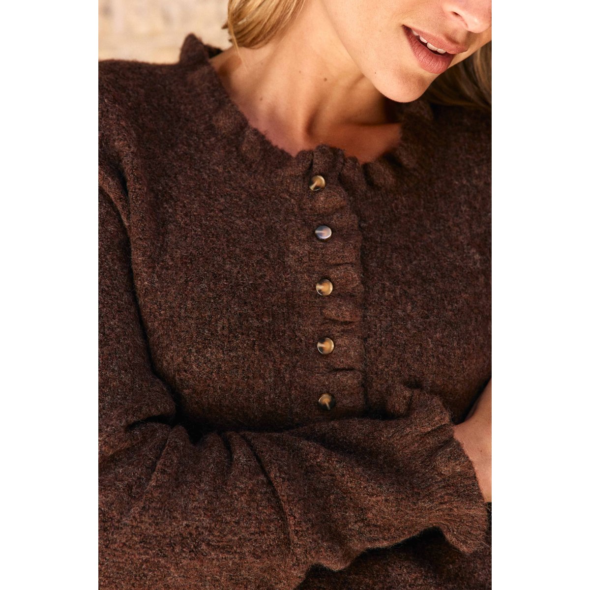 Gilet col rond uni MUDYA 16-marron, LA PETITE ETOILE