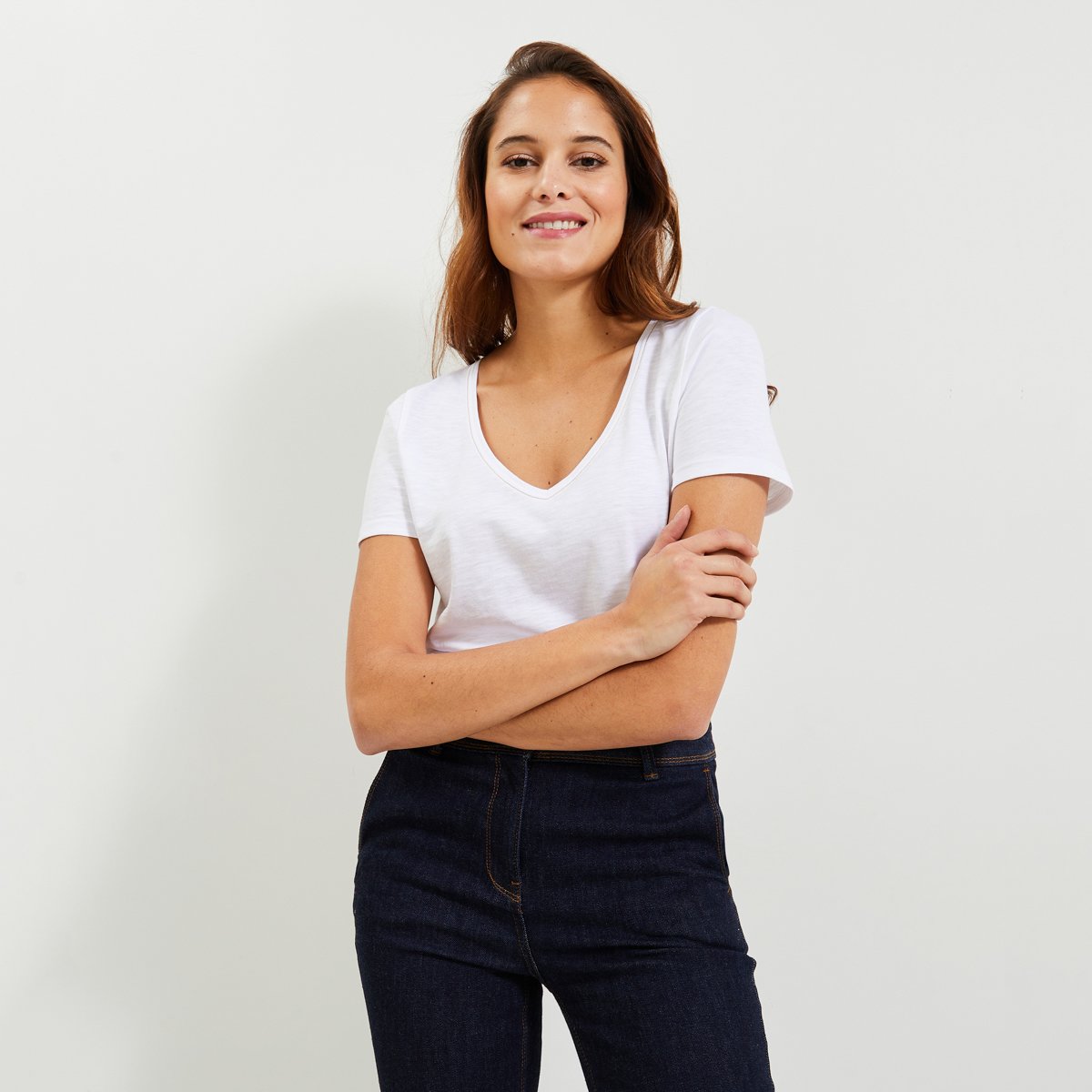 T-shirt col V blanc cassé blanc, GRAIN DE MALICE