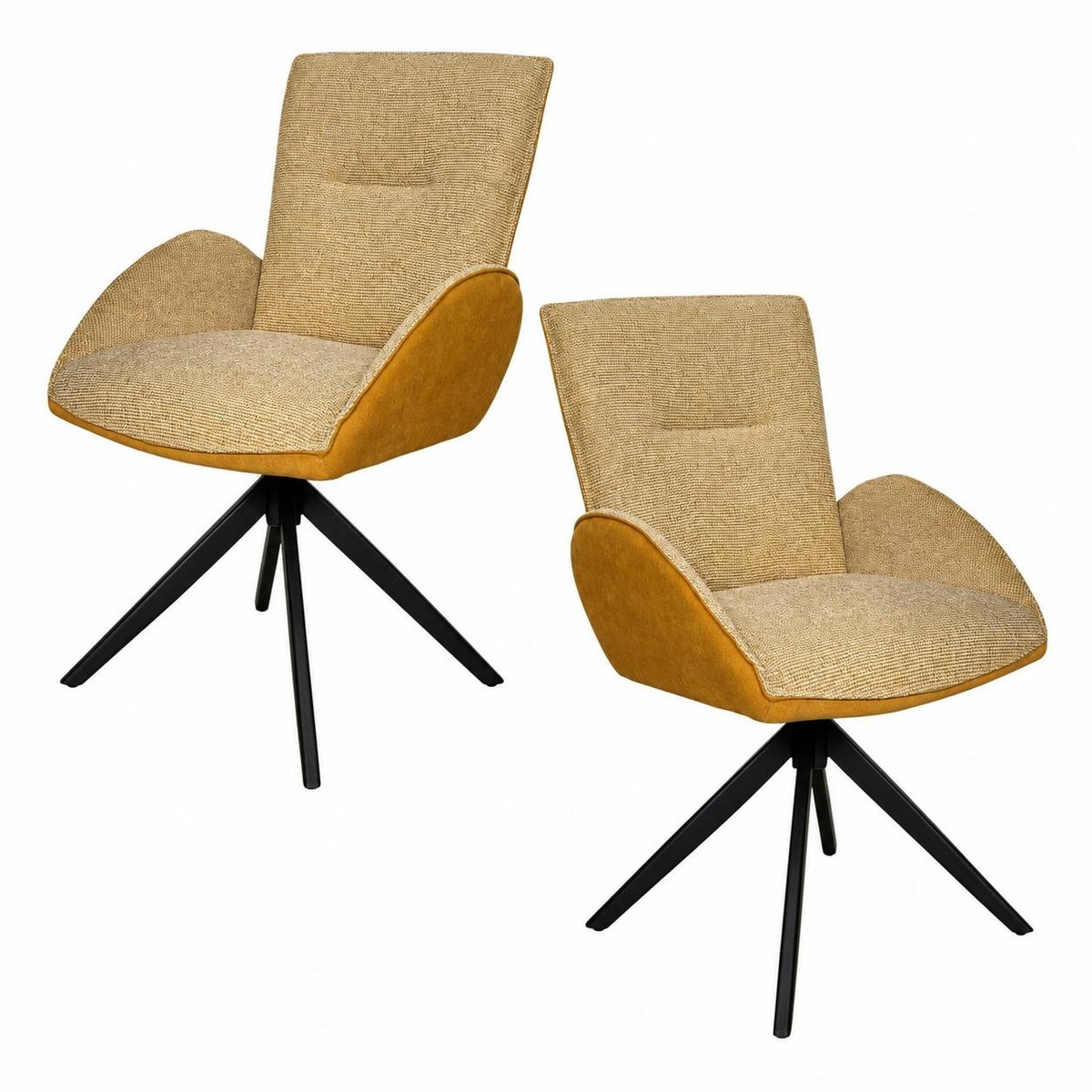 Fauteuil de table pivotant tissu bi-matière (lot de 2) AGADE moutarde, PIER IMPORT
