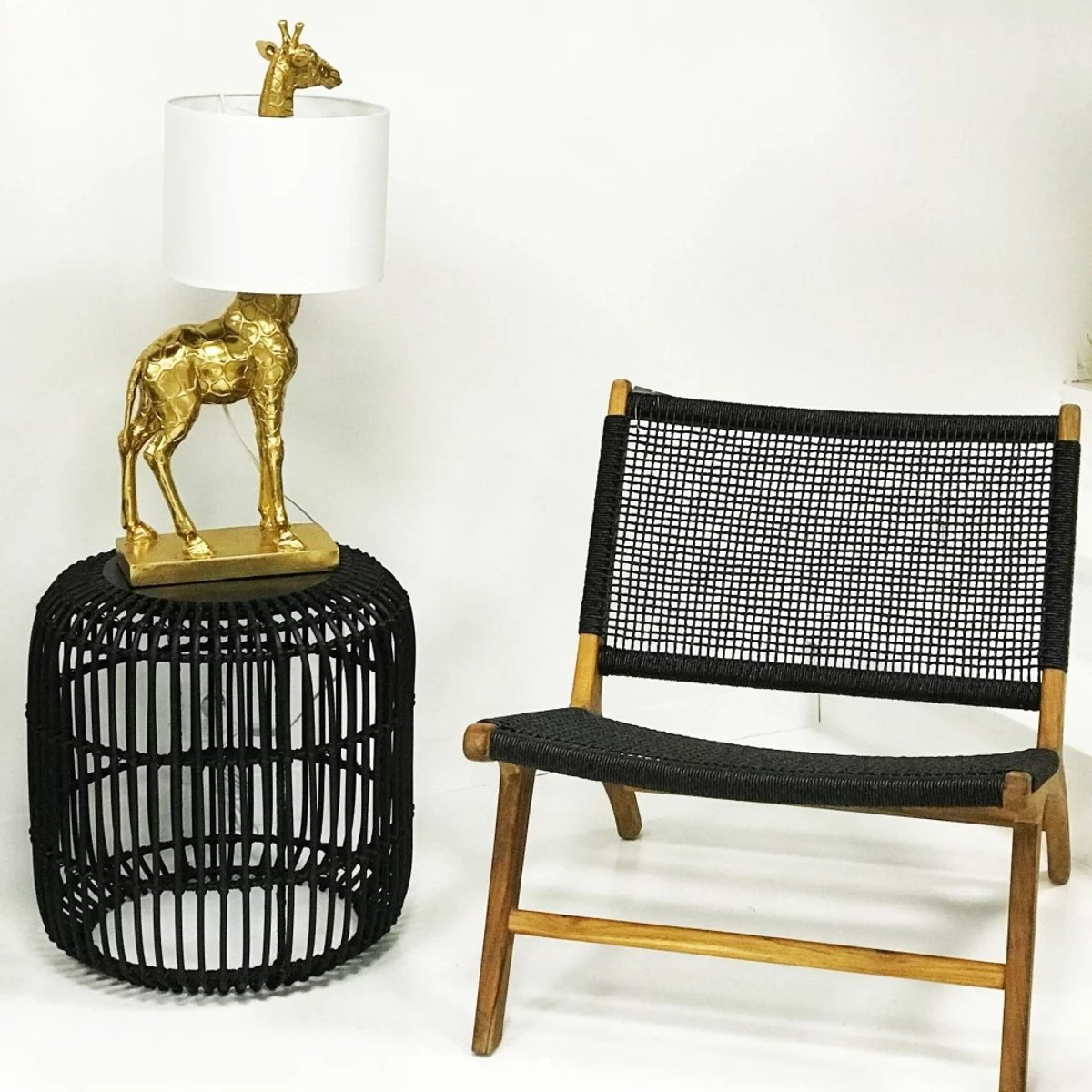 Table basse en rotin et teck MEL noir, HYDILE