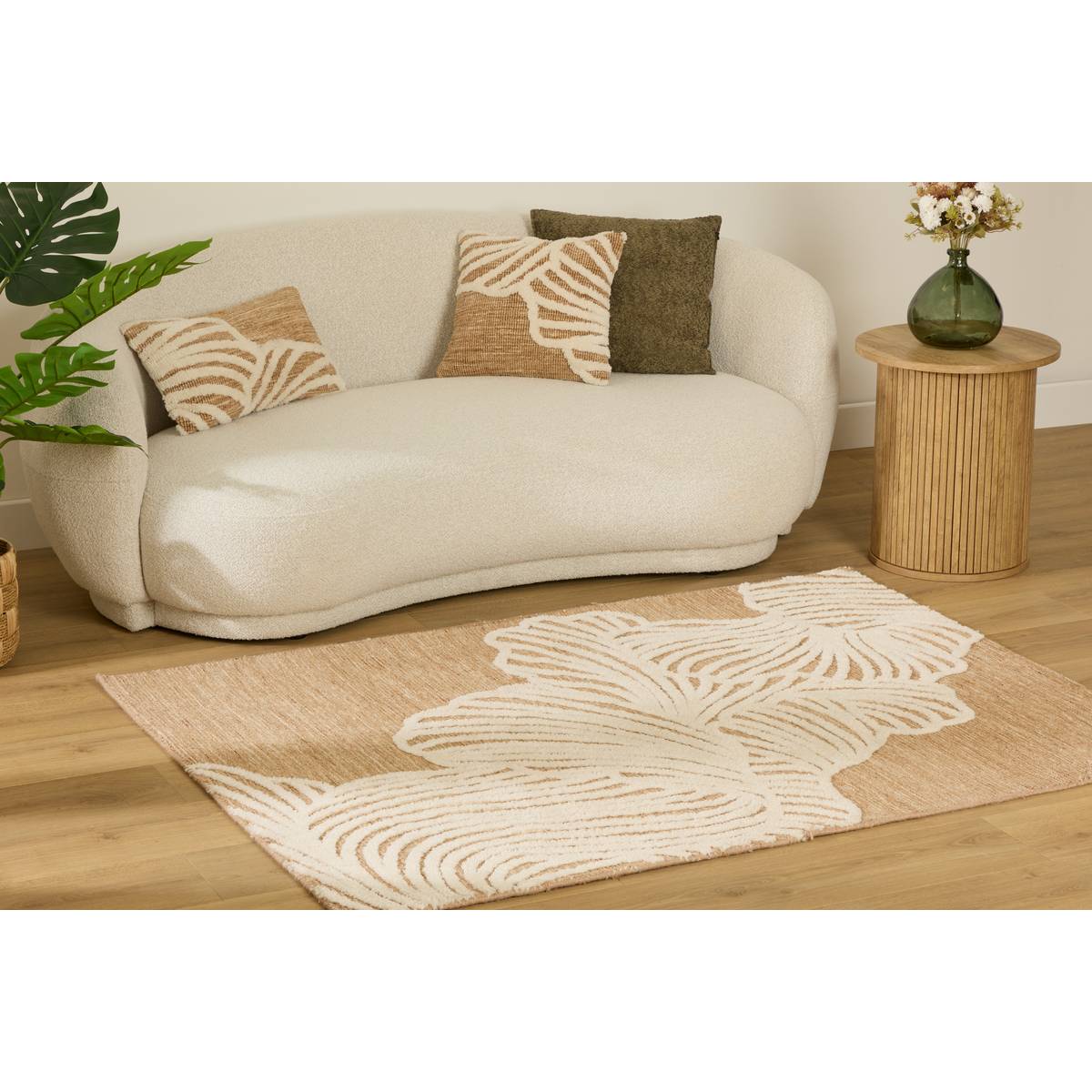 Tapis rectangulaire LOOMIA beige lin, ATMOSPHERA
