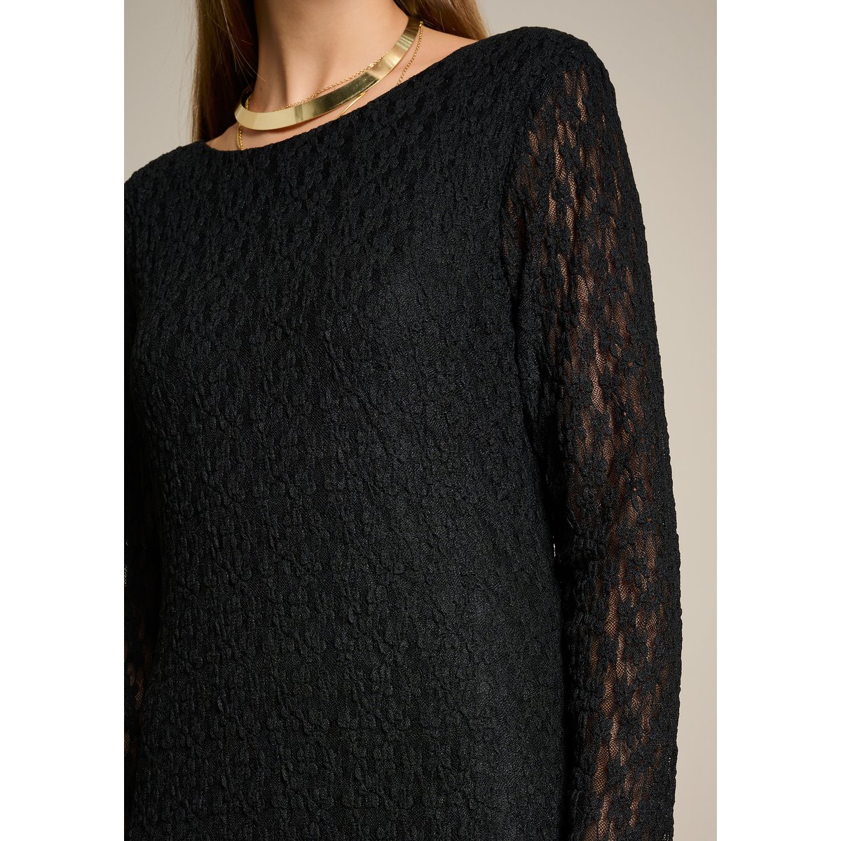 Robe maxi en dentelle dos ouvert noir, LOLALIZA