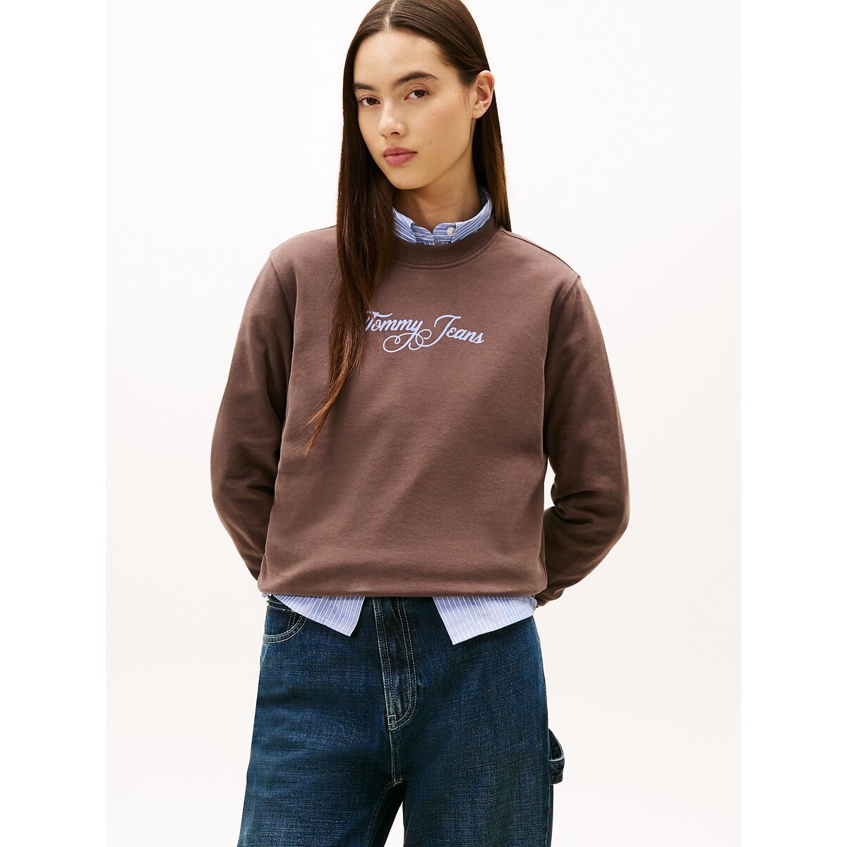 Sweat col rond, à manches longues marron, TOMMY JEANS