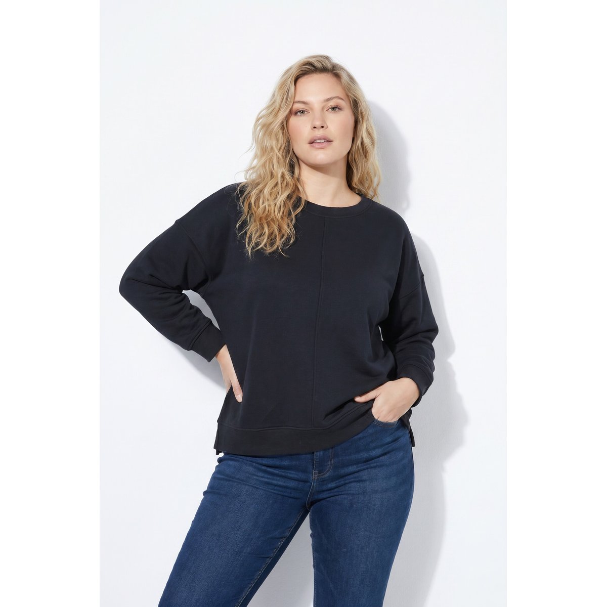 Sweat-shirt long et oversize noir, ULLA POPKEN