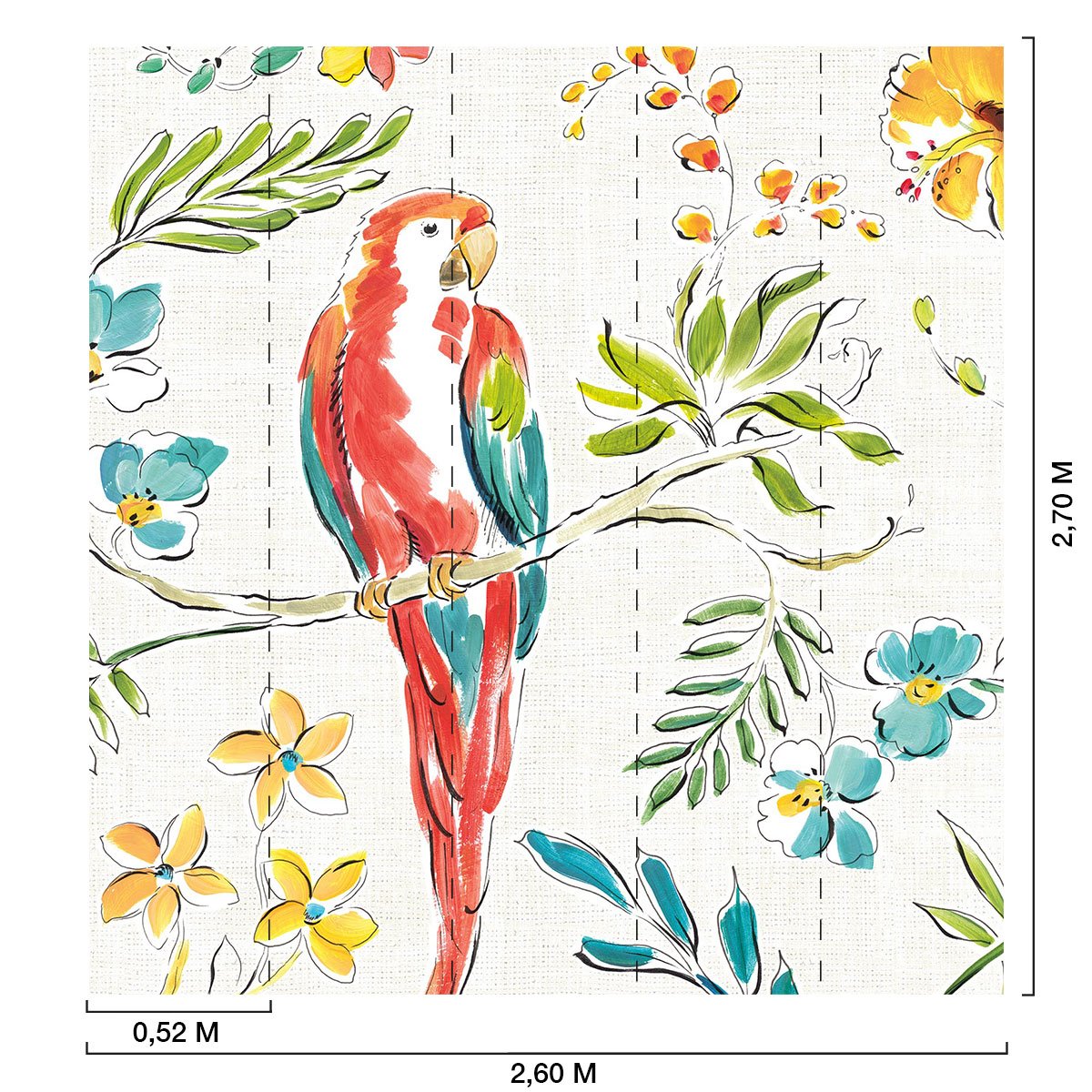 Papier peint exotique perroquet et fleurs intissé, HEXOA