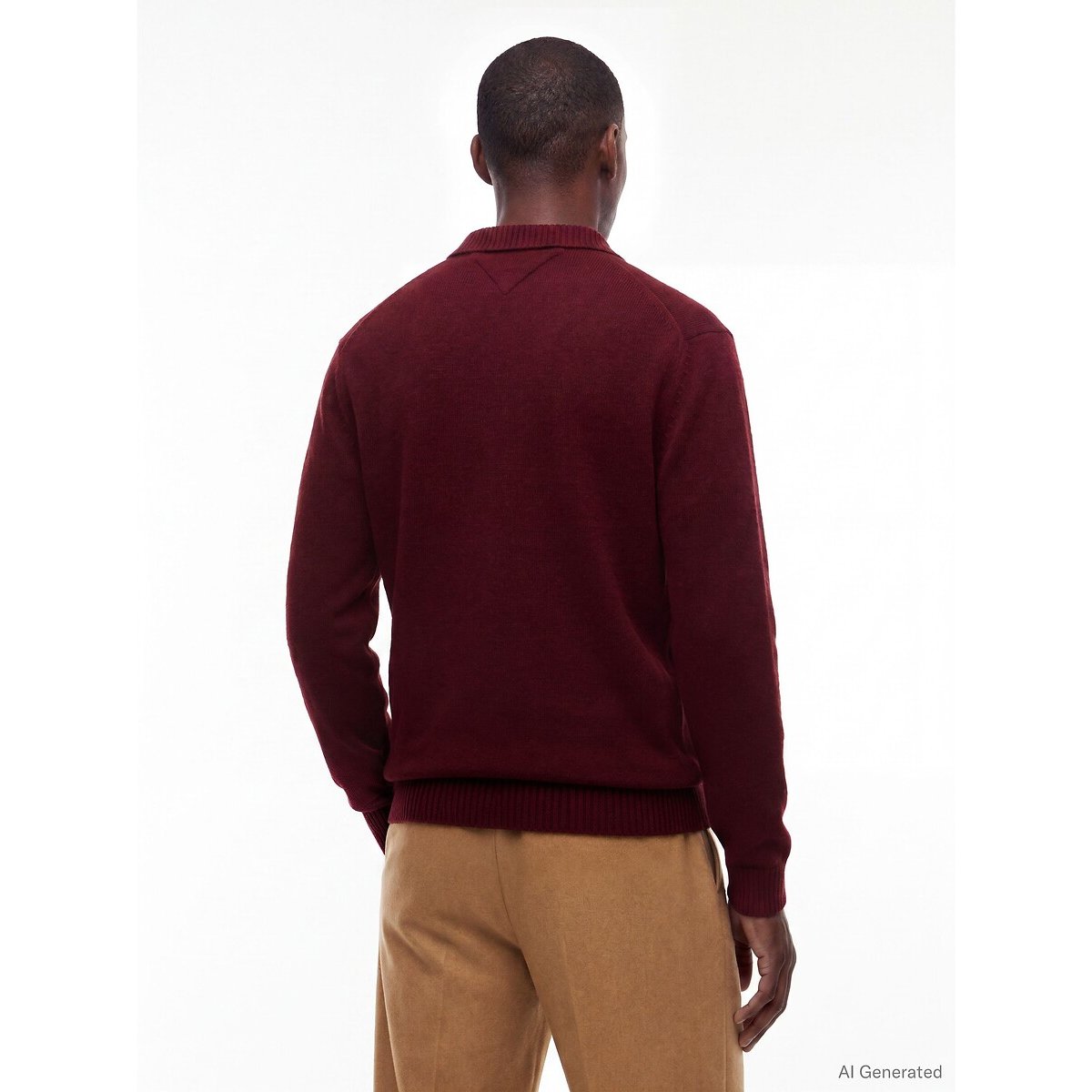 Pull col boutonné, en laine bordeaux, TOMMY HILFIGER