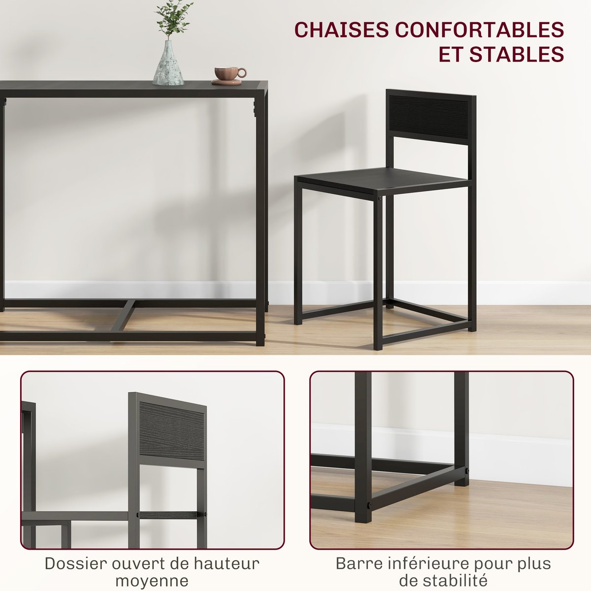 Ensemble de table à manger Métal Noir noir, HOMCOM