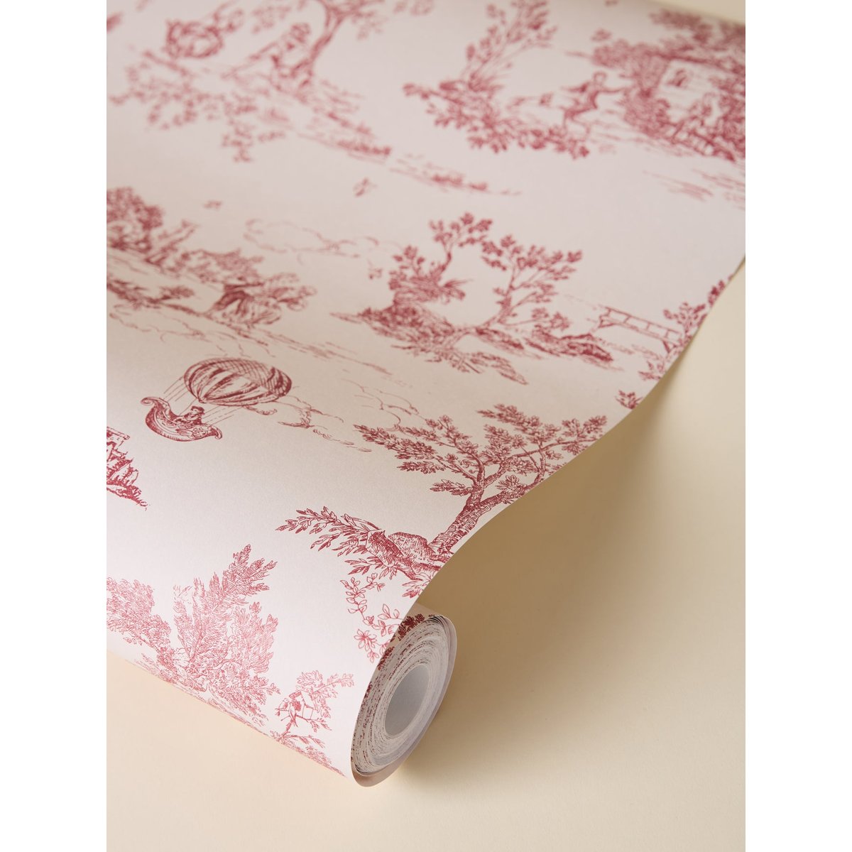 Papier peint écru esprit toile de Jouy jouy bordeaux, CYRILLUS