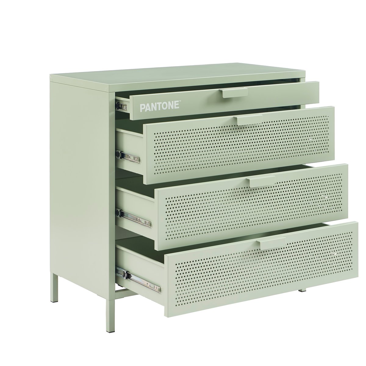 Commode en acier 4 tiroirs vert amande, PANTONE