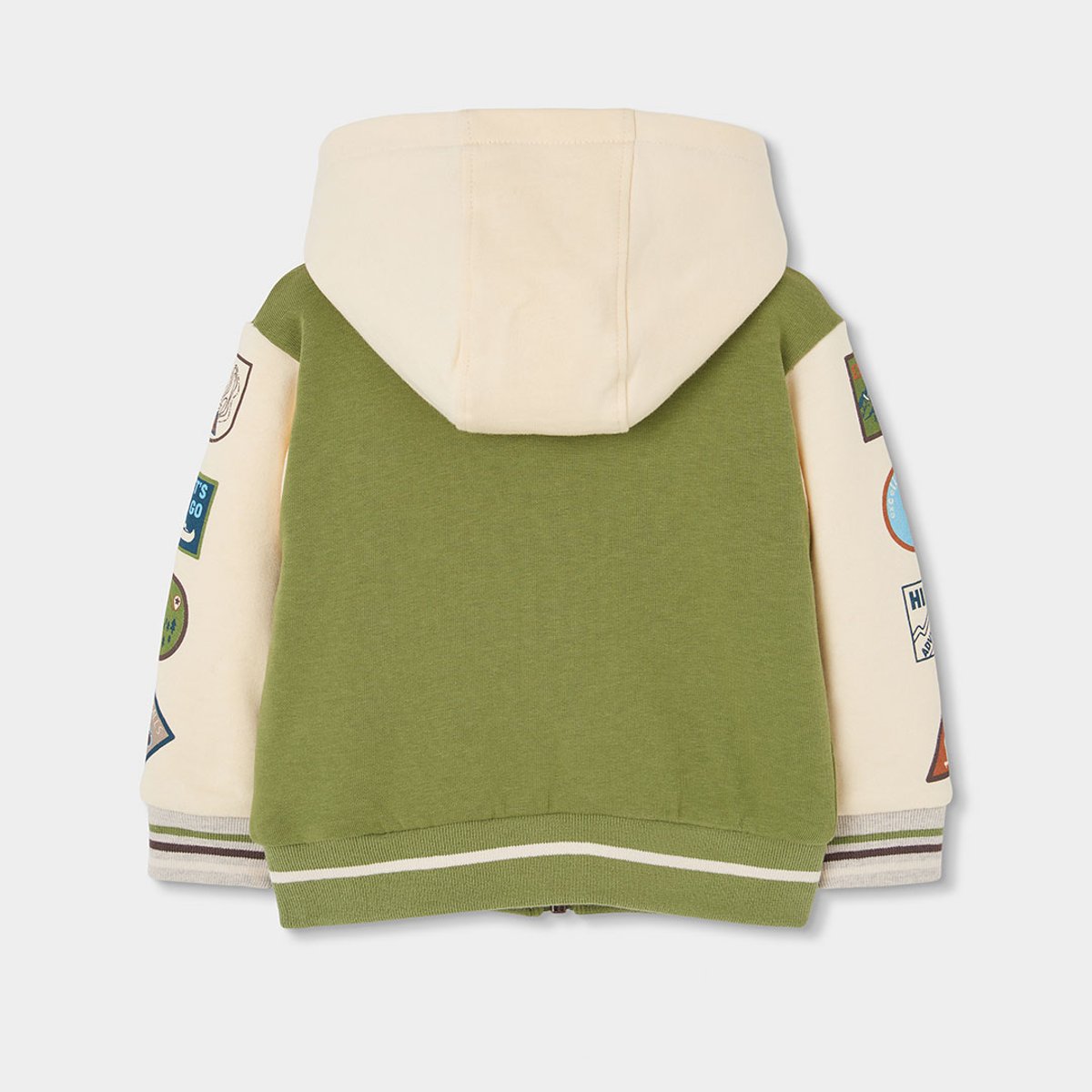 Veste garçon molleton avec patchs aventure vert, BOBOLI