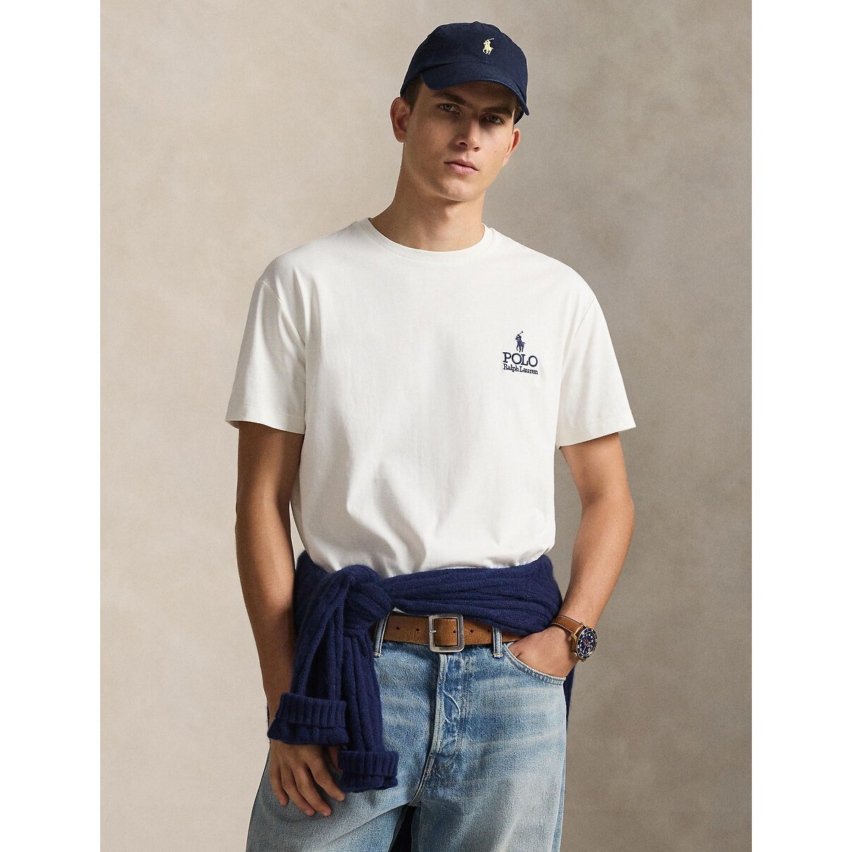 T-shirt Classic Fit à logo en jersey ecru, POLO RALPH LAUREN