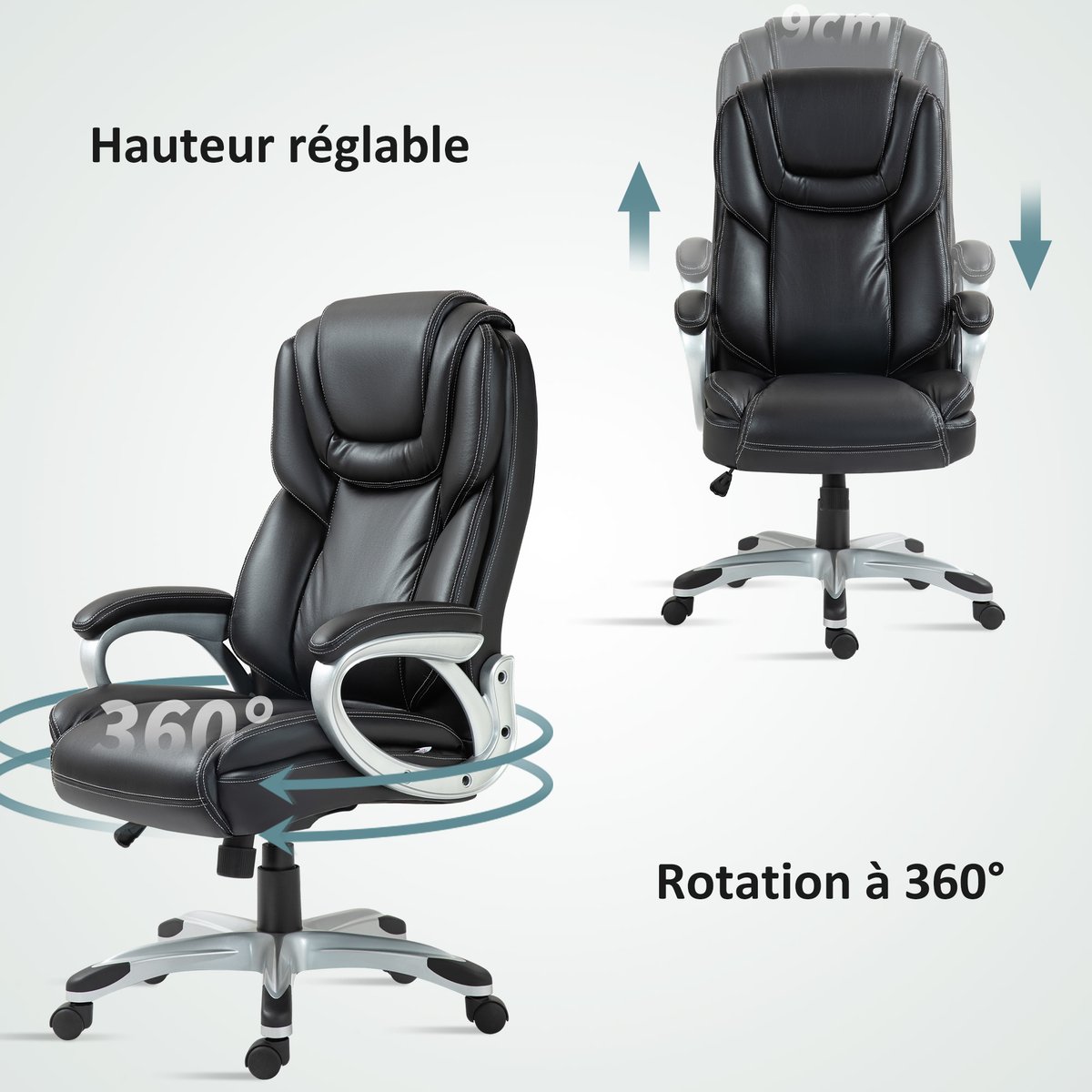 Chaise de bureau Revêtement synthétique Noir noir, HOMCOM