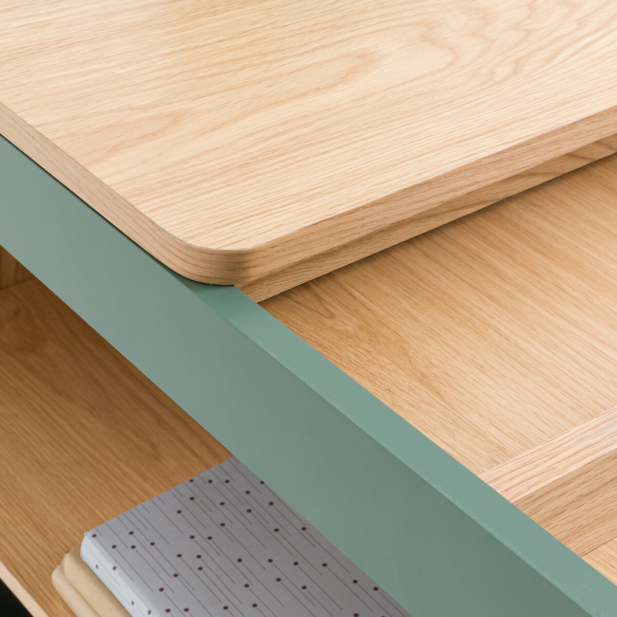 Bureau d’angle réversible avec rangement, Lina vert/bois, LA REDOUTE INTERIEURS