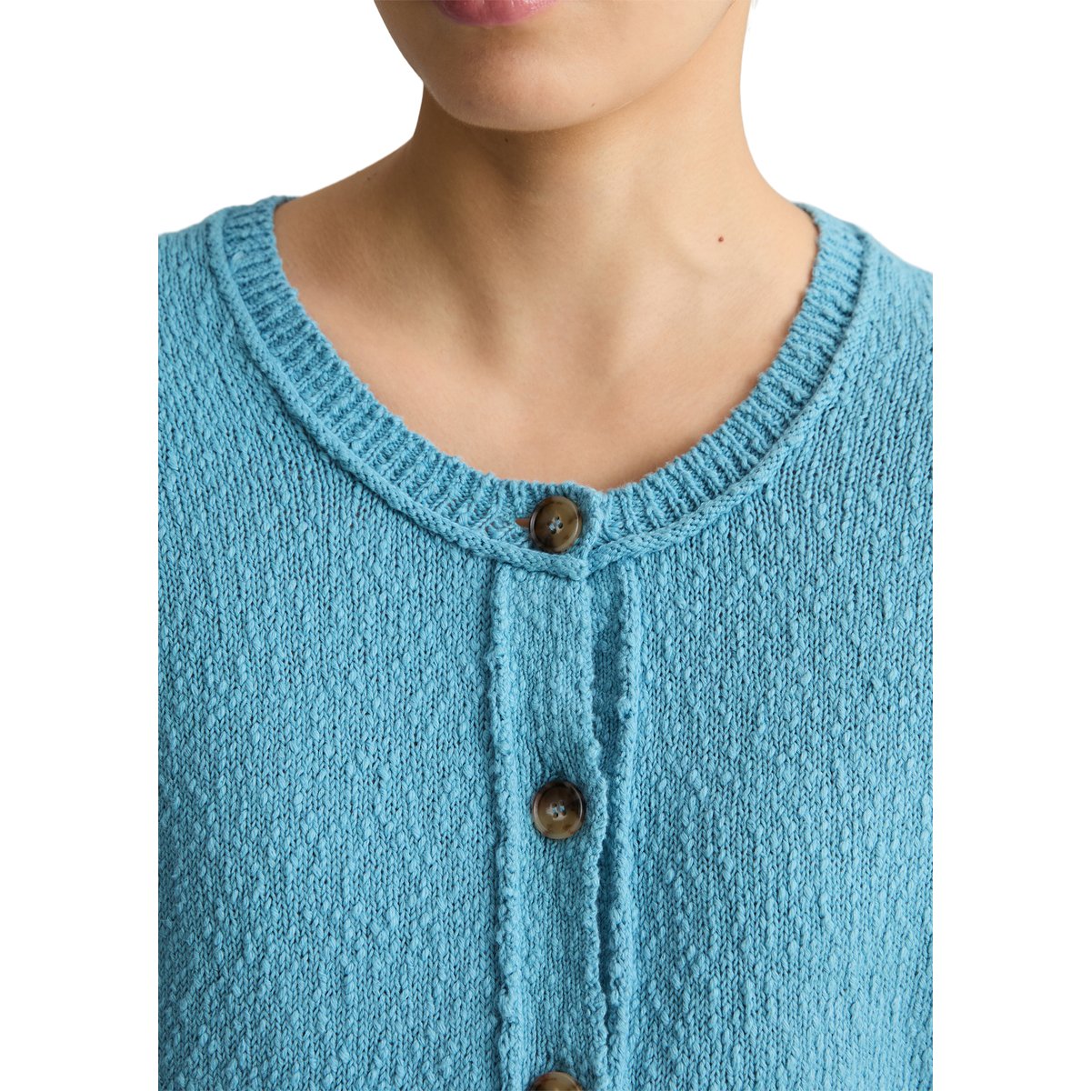 Cardigan manches courtes regular en fil Cotton Slub bleu clair, MARC O’POLO DENIM