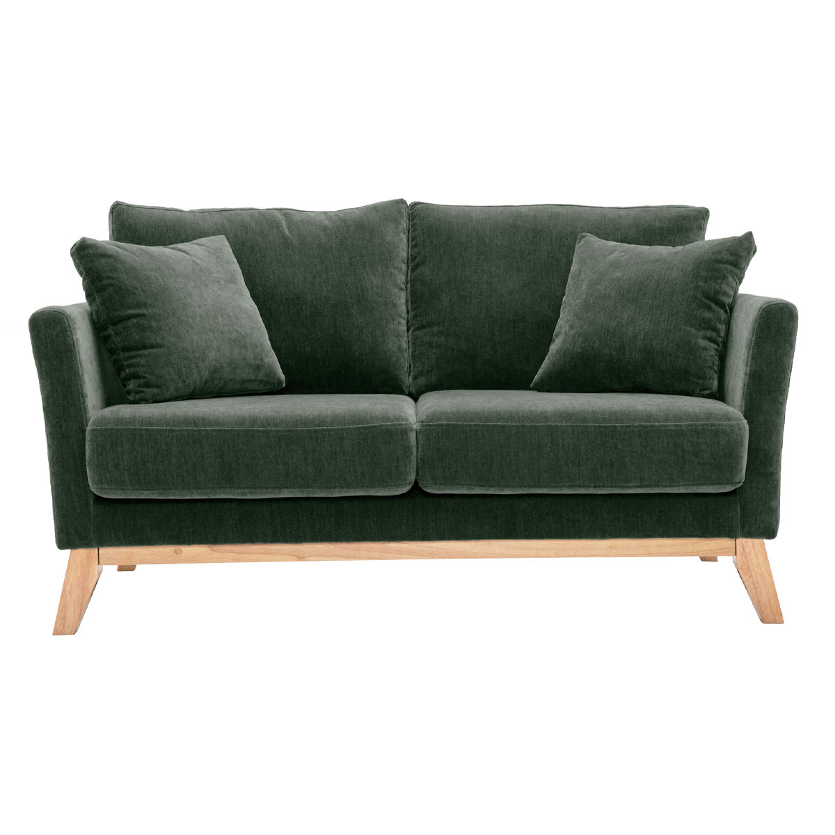 Canapé scandinave déhoussable 2 places en tissu chenille terre brûlée et bois clair OSLO kaki, MILIBOO