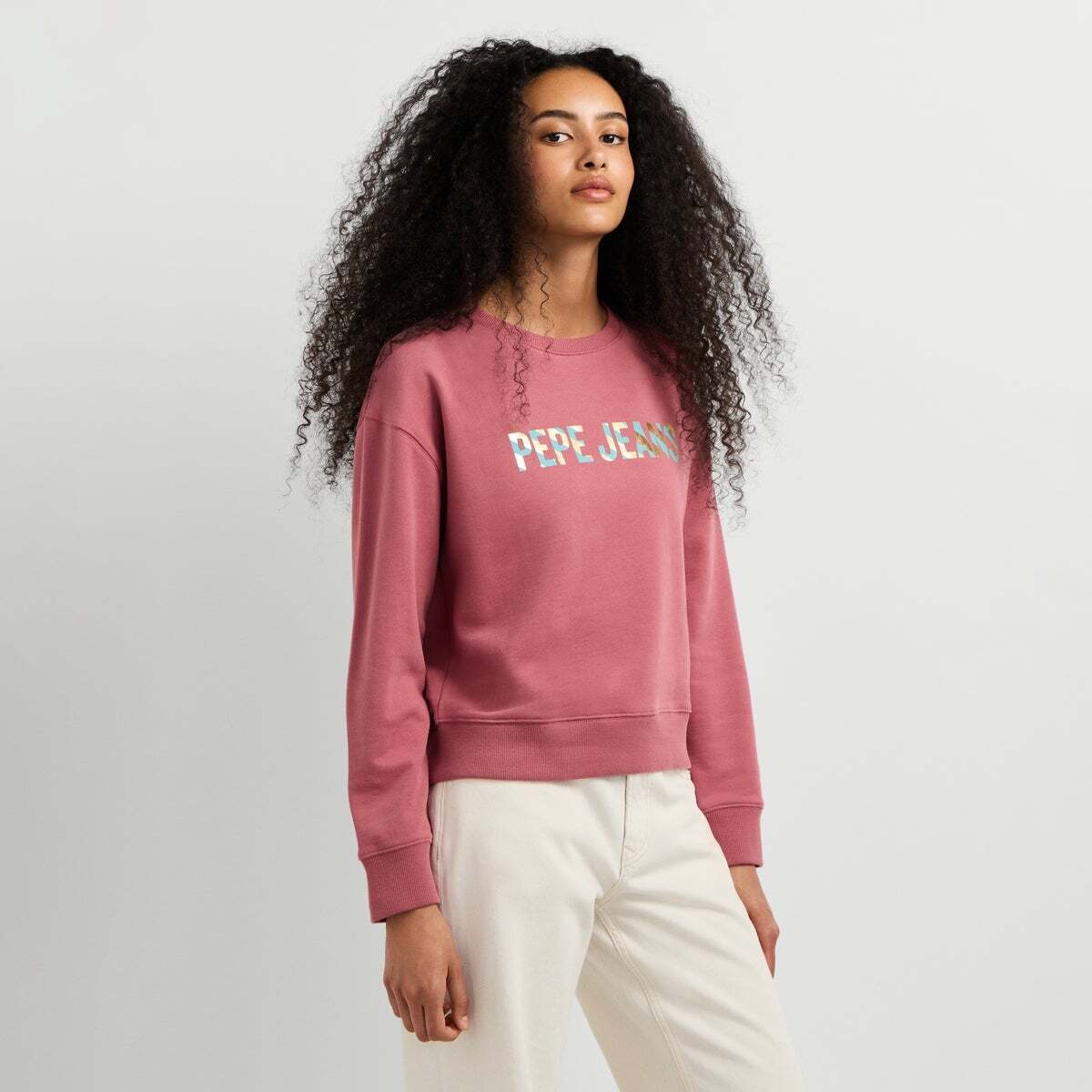 Sweat-Shirt À Col Rond Avec Logo rose foncé, PEPE JEANS