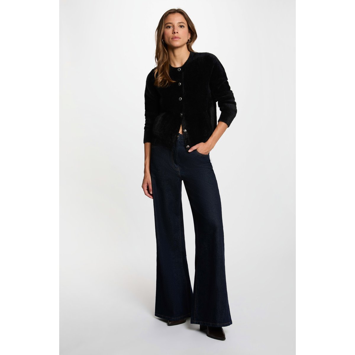 Gilet maille duveteuse noir, MORGAN