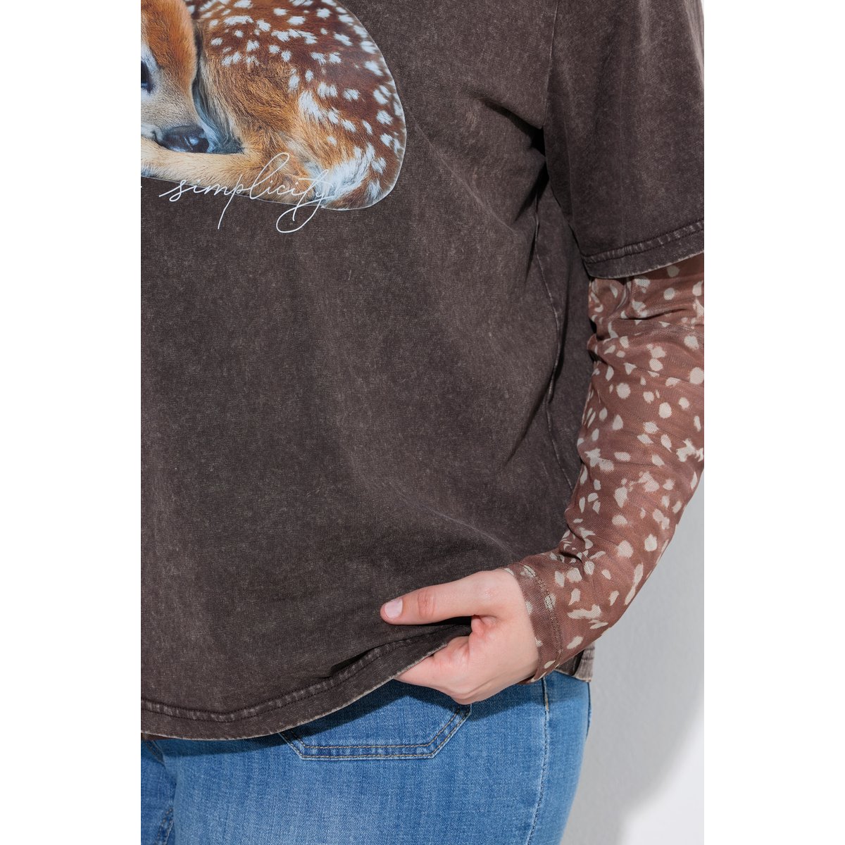 T-shirt motif faon, coupe Boxy Fit acajou, ULLA POPKEN