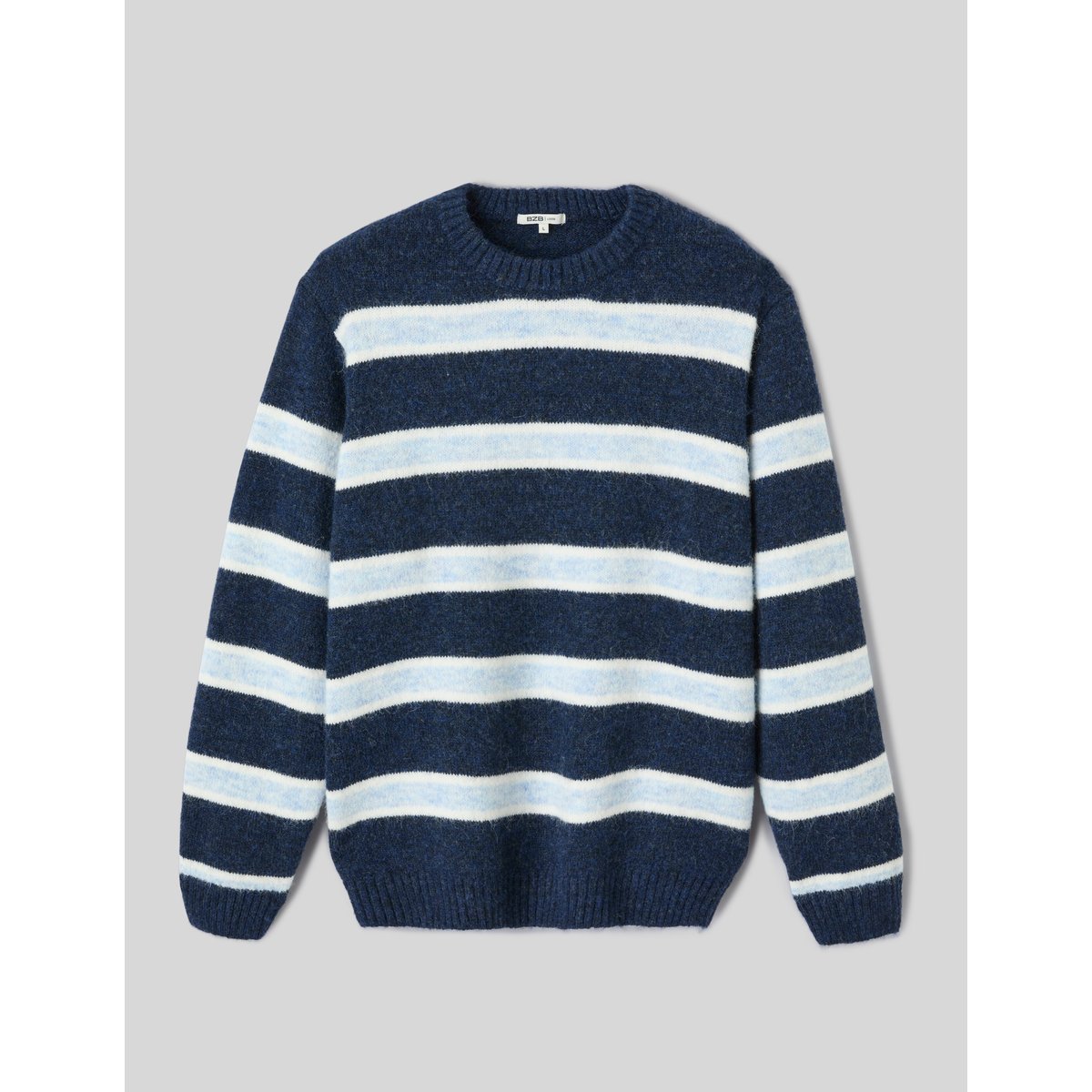 Pull rayé col rond bleu foncé, BZB