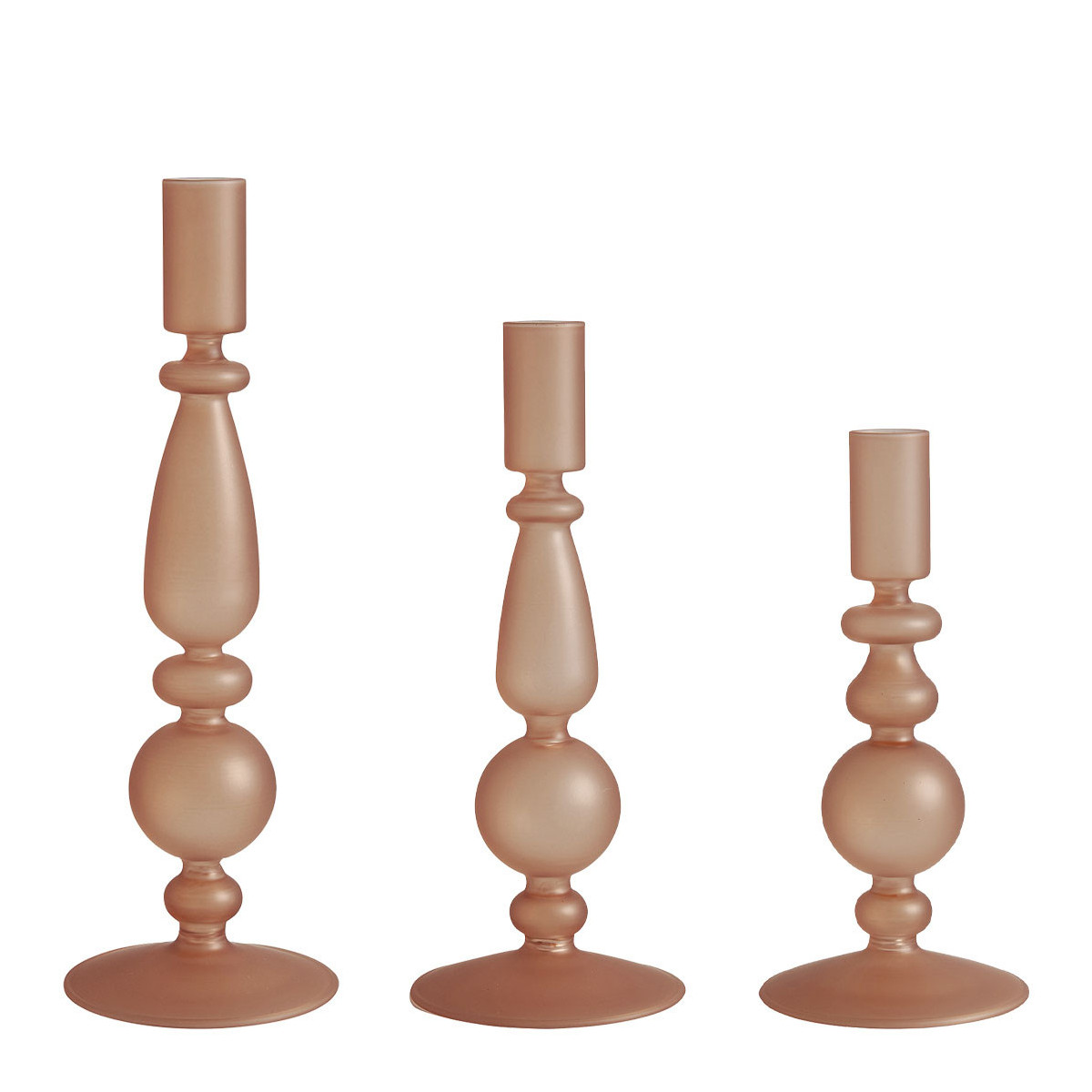 Set de 3 bougeoirs rose givré rose, MATHILDE M