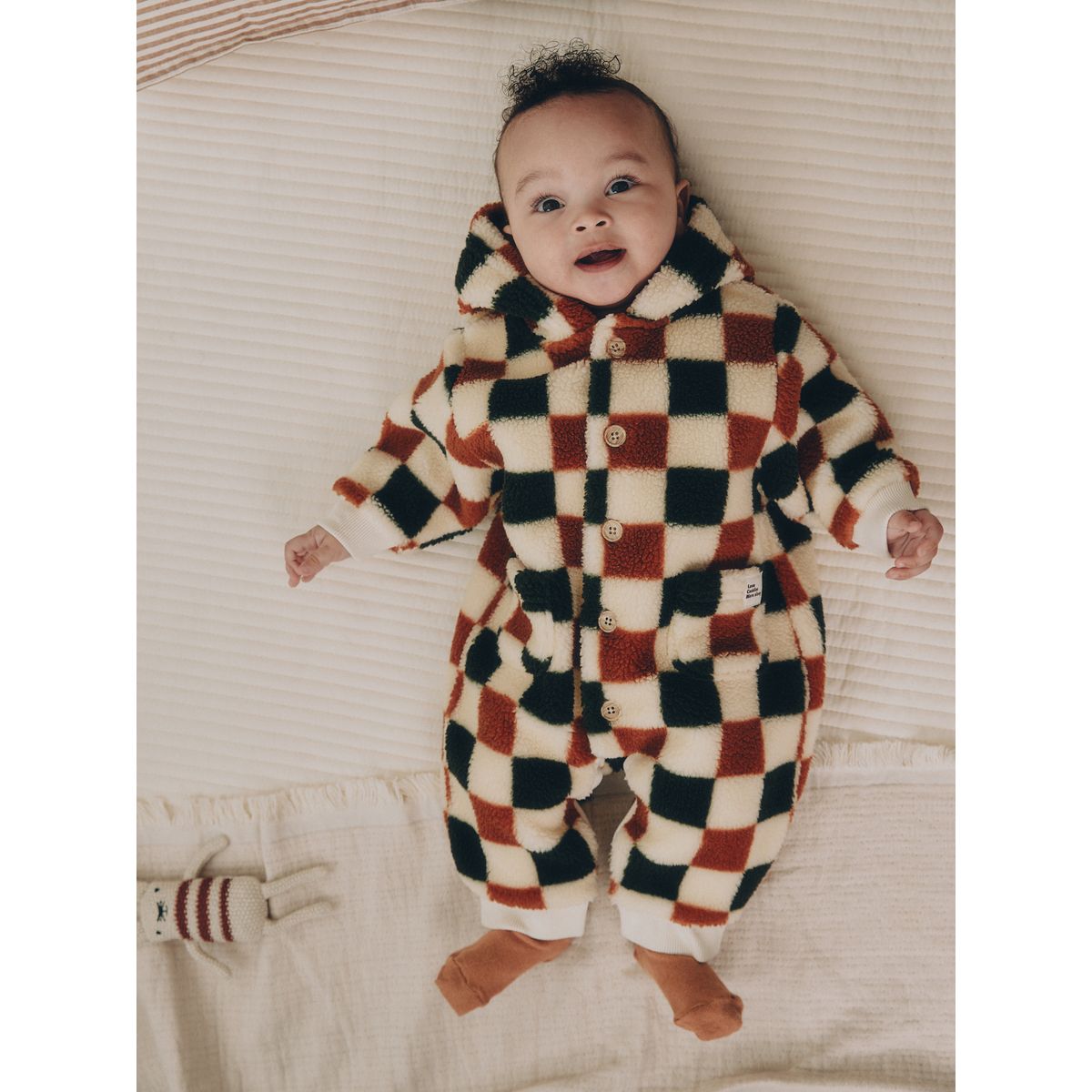 Combinaison bébé capuche peau lainée damier, NEXT