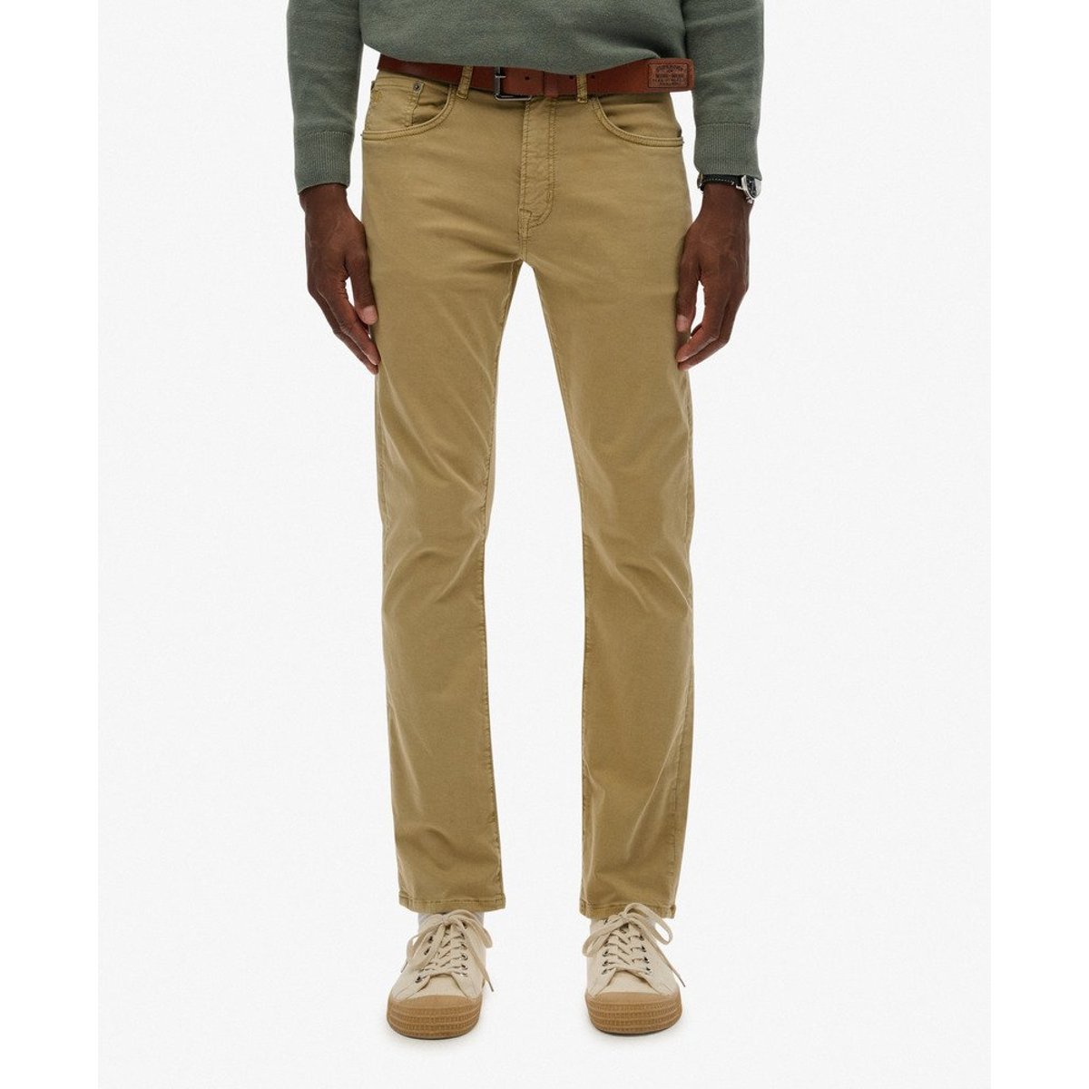 The Merchant Store - Pantalon 5 poches en satin beige américain, SUPERDRY