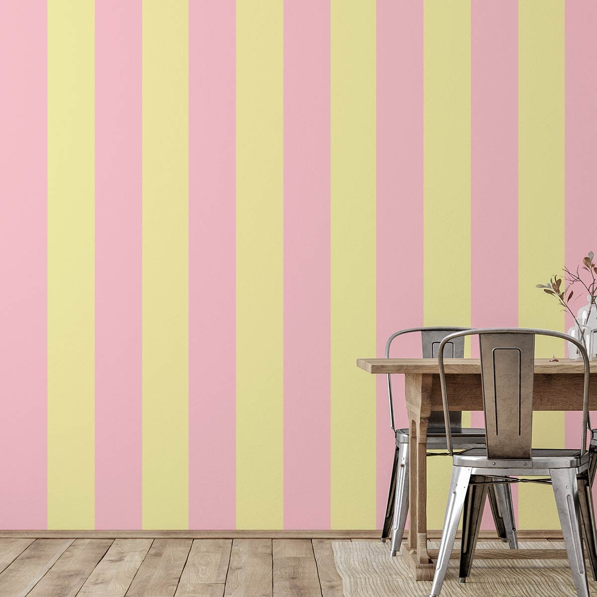 Papier peint panoramique, rayures jaunes rose, HEXOA