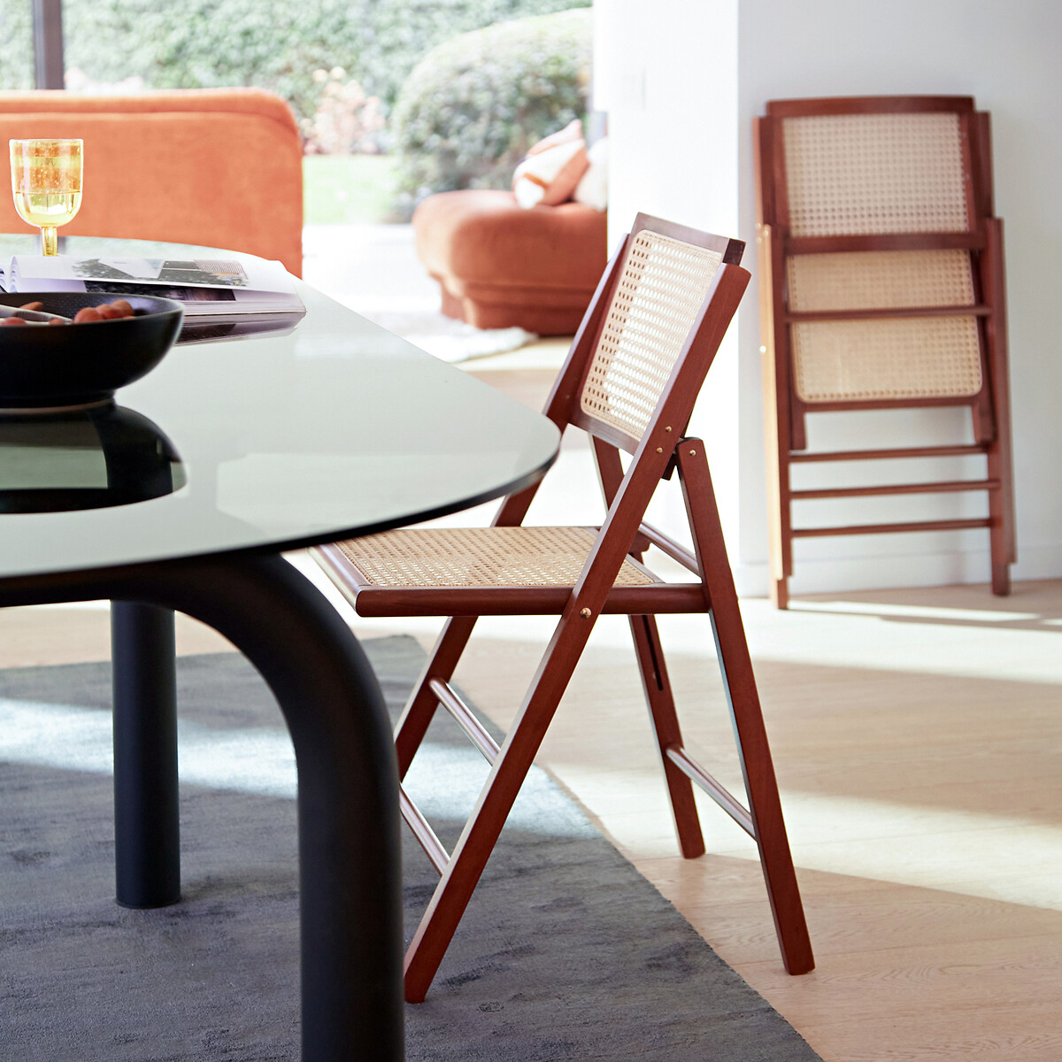 Lot de 2 chaises pliantes hêtre et cannage, Rivia noyer, LA REDOUTE INTERIEURS