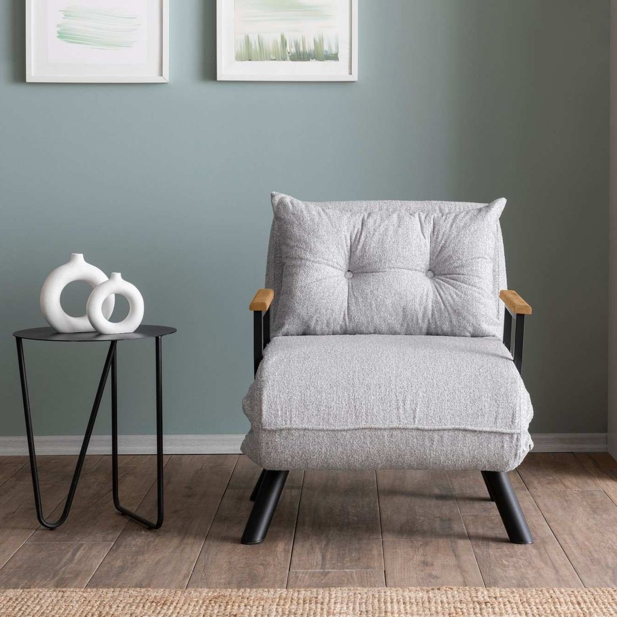 Fauteuil convertible avec dossier réglable en tissu teddy - ENEA gris teddy, HOMIFAB