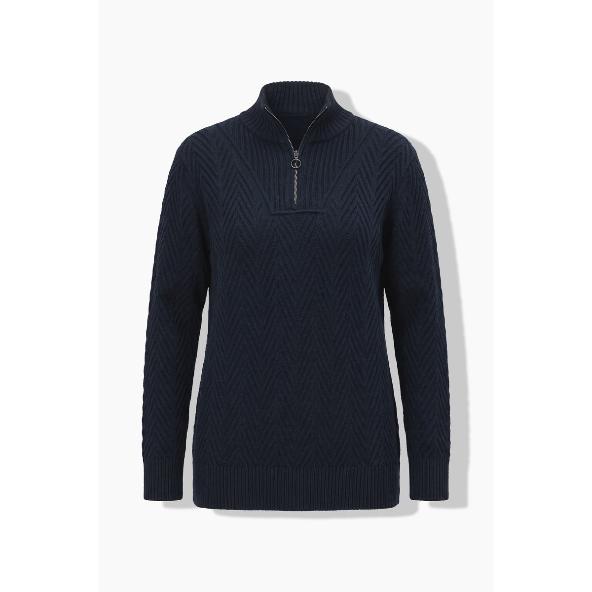 Pull en coton bio, motif à chevrons marine, ULLA POPKEN