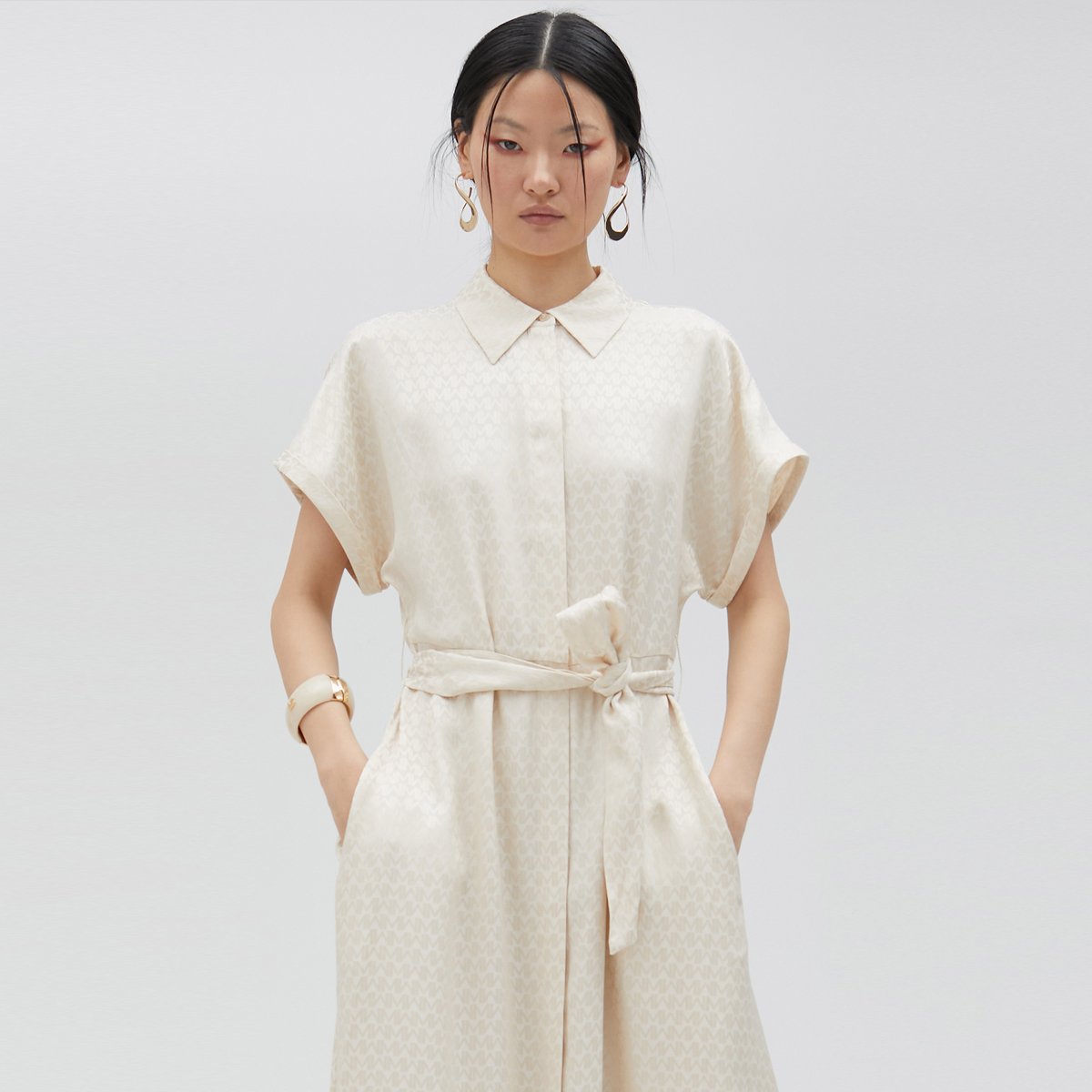Robe chemise longue avec ceinture incluse ecru, LOLA CASADEMUNT
