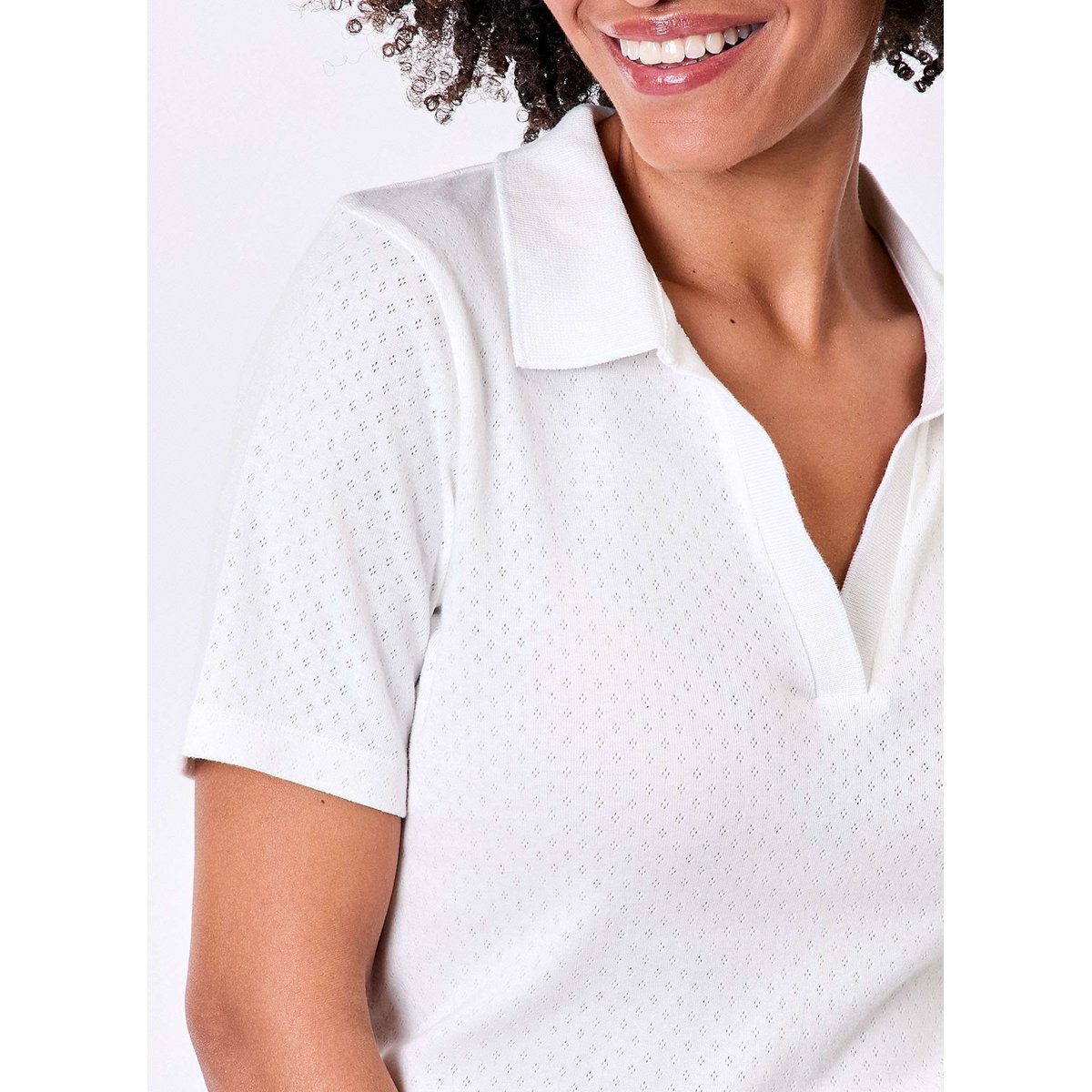 Polo coton bio pointelle ODETTE blanc odette, PRINCESSE NOMADE