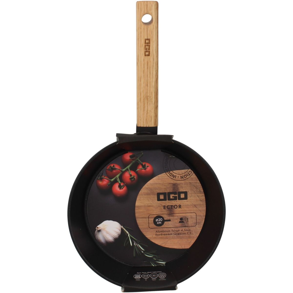 Poêle 28cm Ector naturel-noir, OGO LIVING