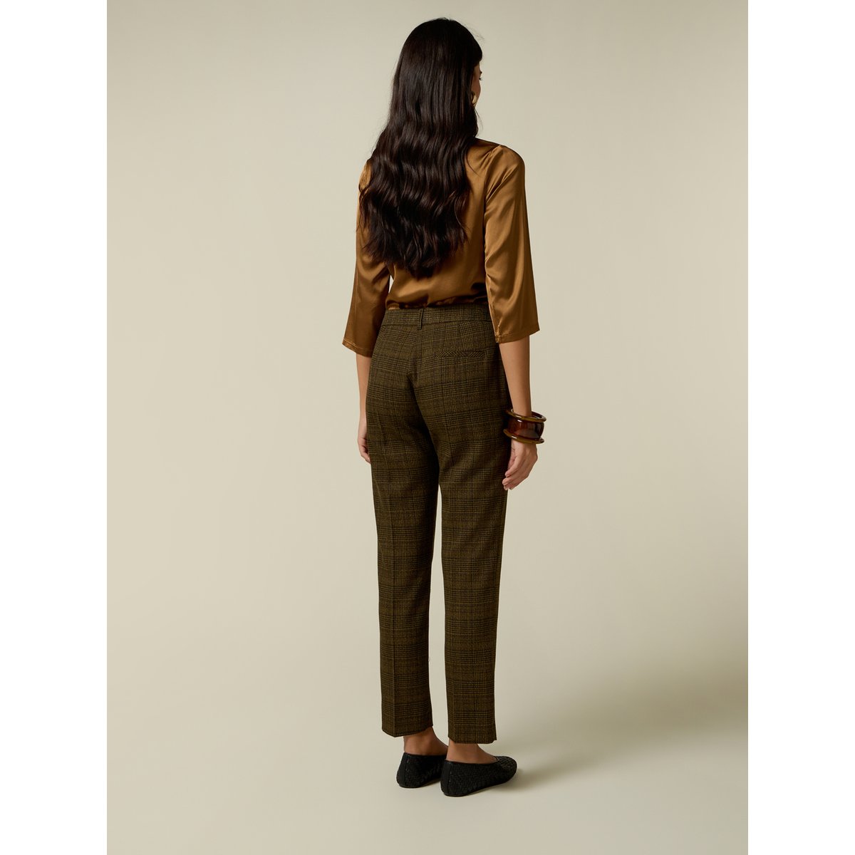 Pantalon à carreaux marron, OLTRE