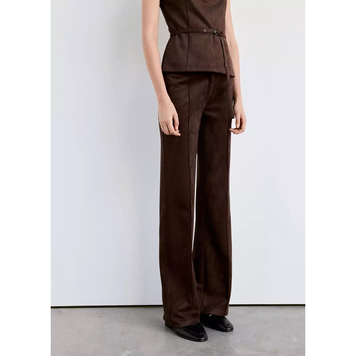 Pantalon suédine coutures marron, MANGO