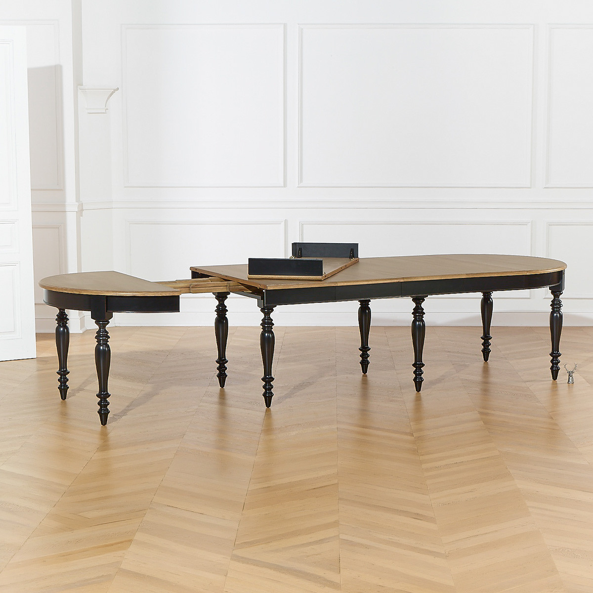 Table à manger modulable, plateau en chêne, 14 couverts JADE noire, ROBIN DES BOIS