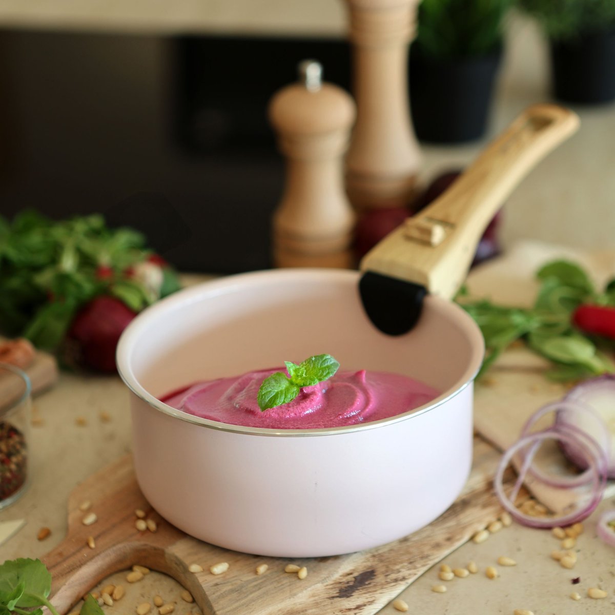 Set 2 casseroles 16/18 cm en aluminium avec poignée, COLORAMA rose, MENASTYL