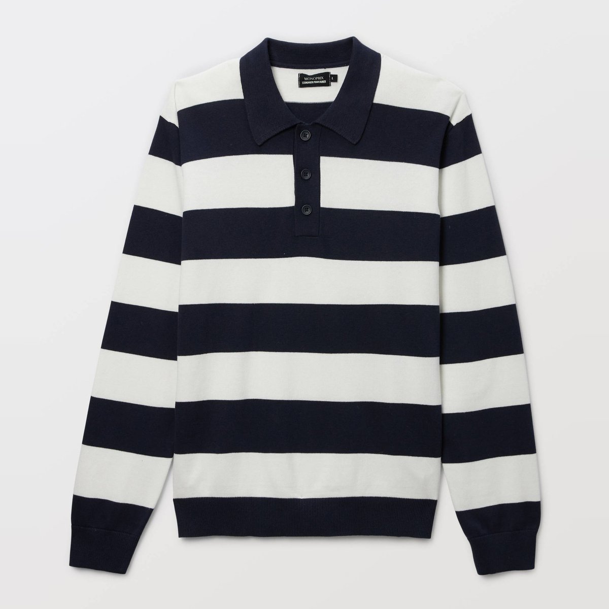 Pull col polo en coton bio GOTS marine, MONOPRIX