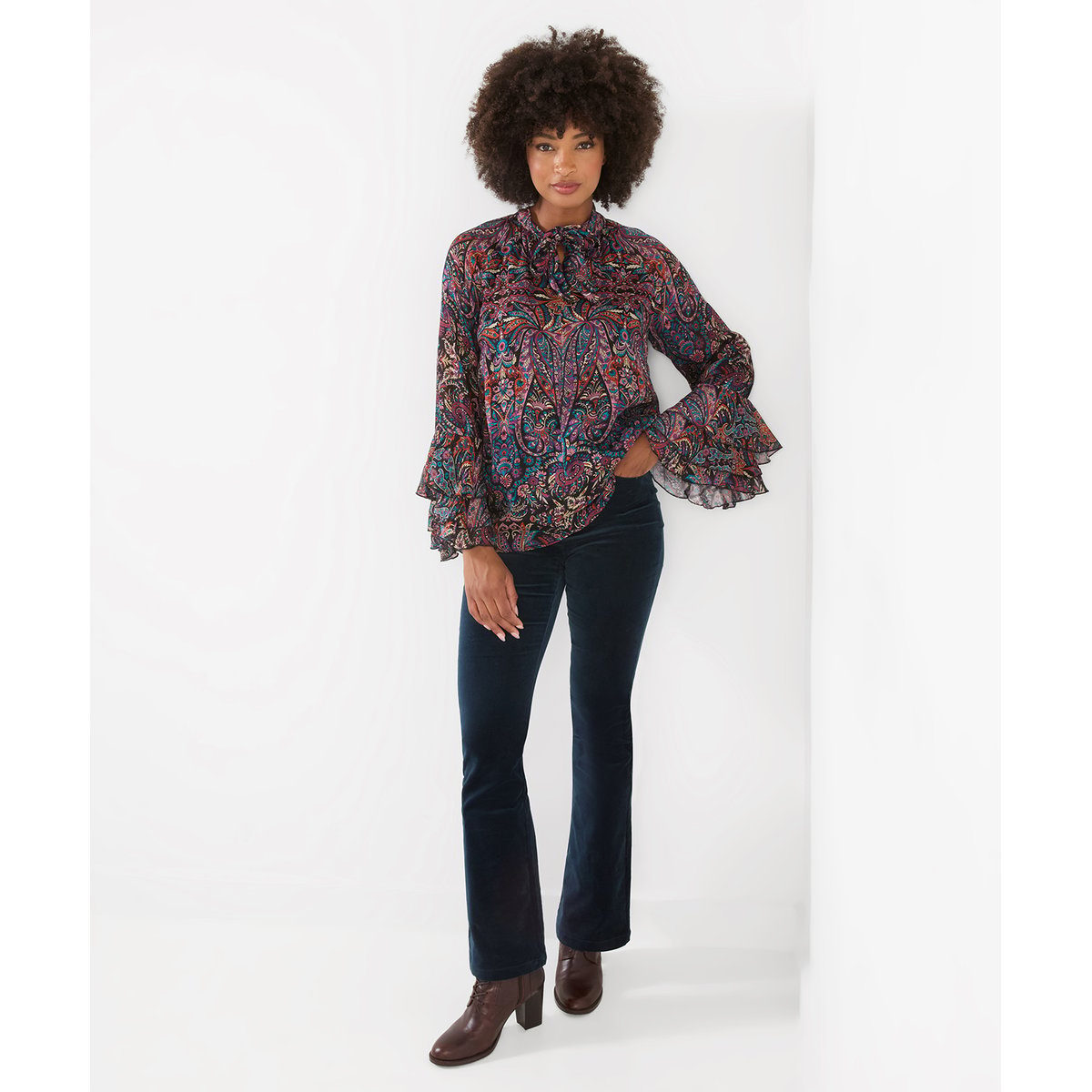 Blouse Bobo à Col Noué Imprimée et Manches à Volants multicolore, JOE BROWNS